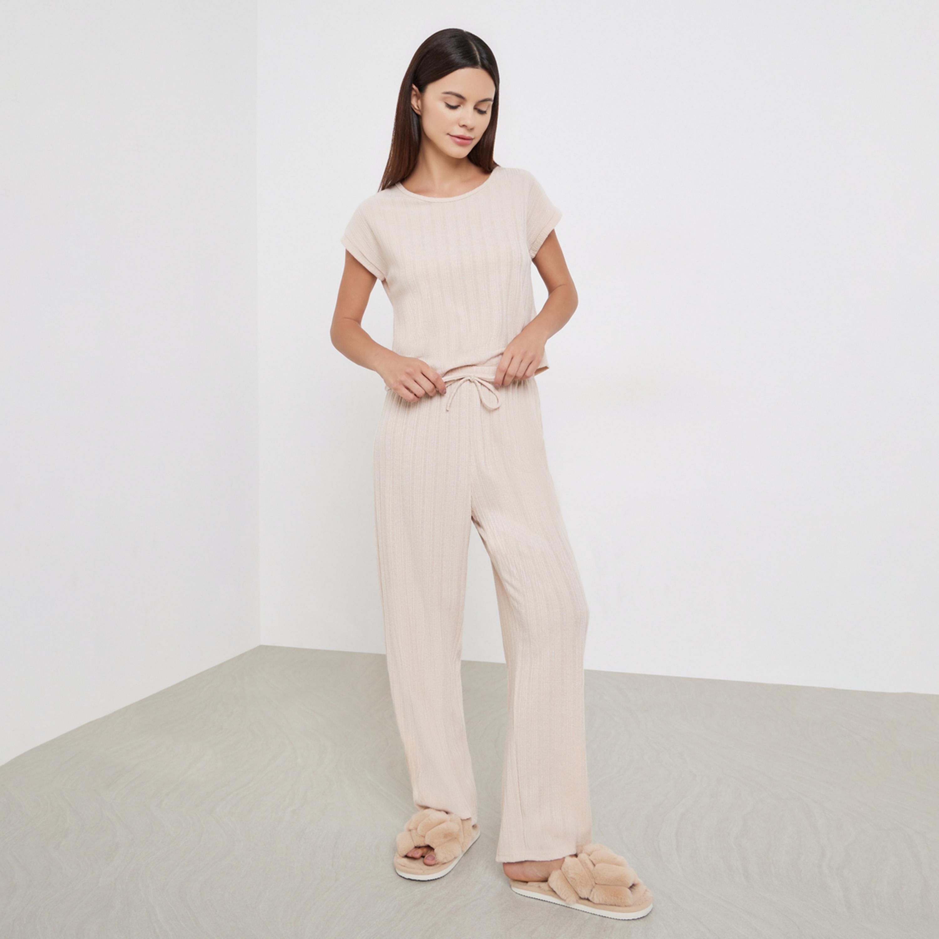 ستايلي - بيجاما بنطال طويل وقميص محبوك منقوش-women-clothing-nightwear-pyjamas-longsets-image-1