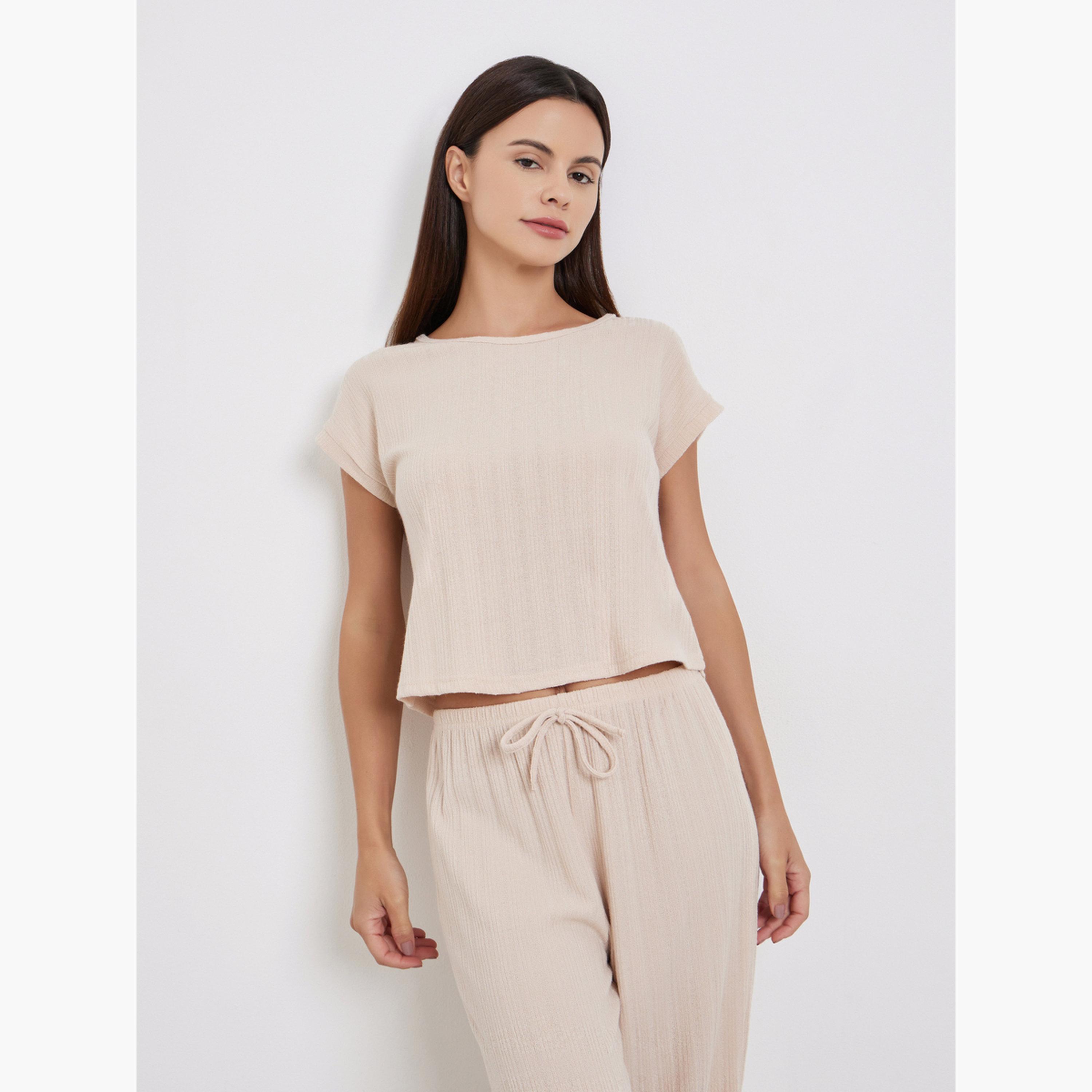 ستايلي - بيجاما بنطال طويل وقميص محبوك منقوش-women-clothing-nightwear-pyjamas-longsets-image-2