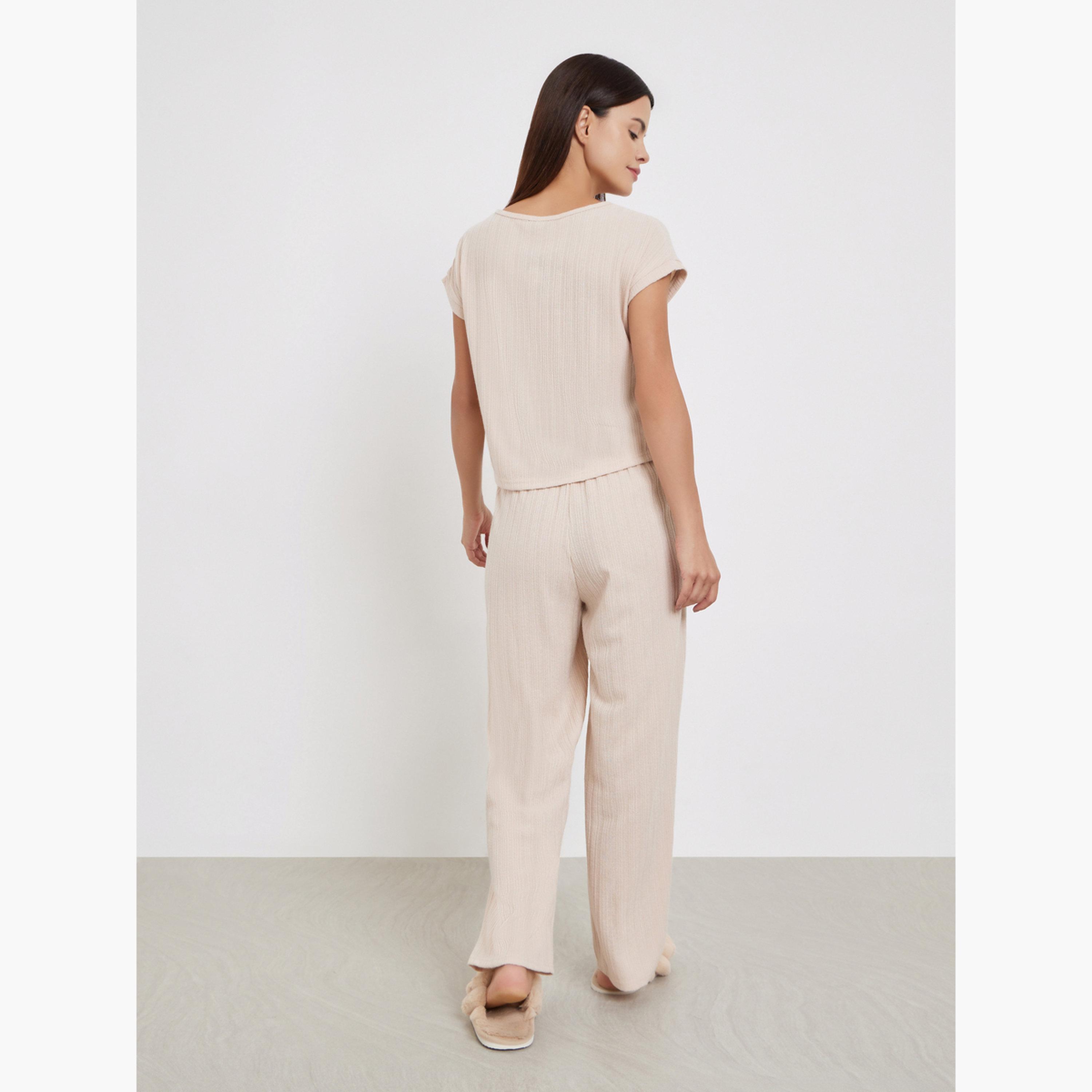 ستايلي - بيجاما بنطال طويل وقميص محبوك منقوش-women-clothing-nightwear-pyjamas-longsets-image-3