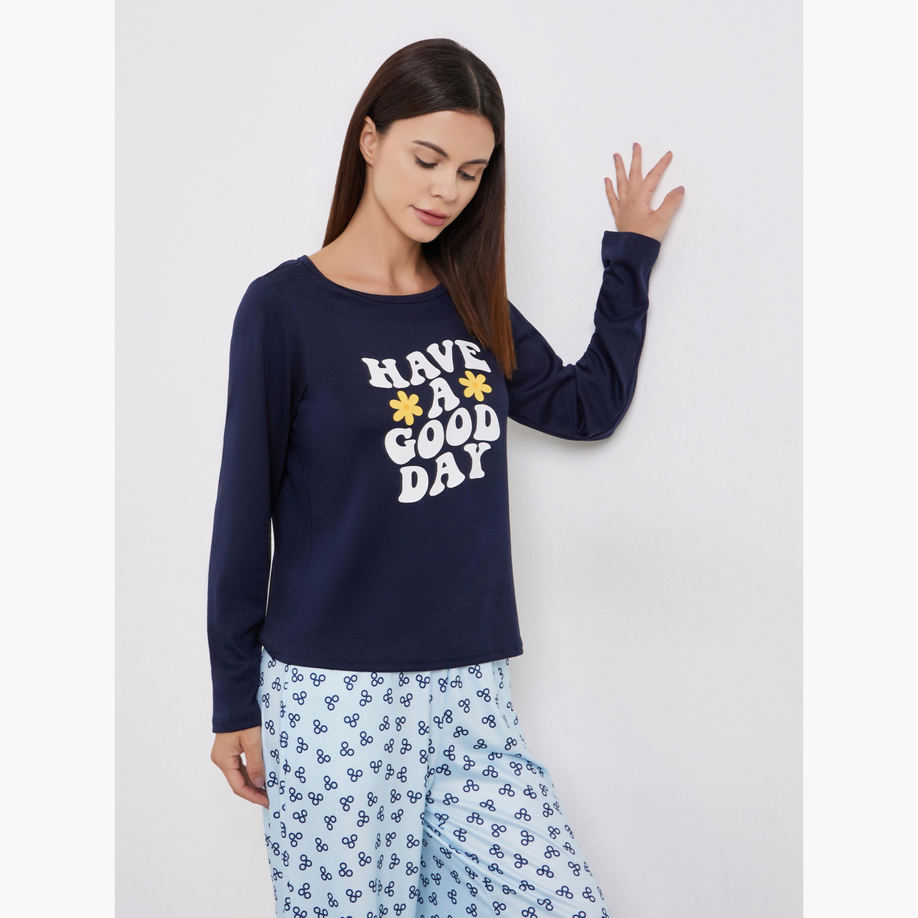Styli Women Graphic Print T-Shirt and Long Pyjama Set-women-clothing-nightwear-pyjamas-longsets-image-2