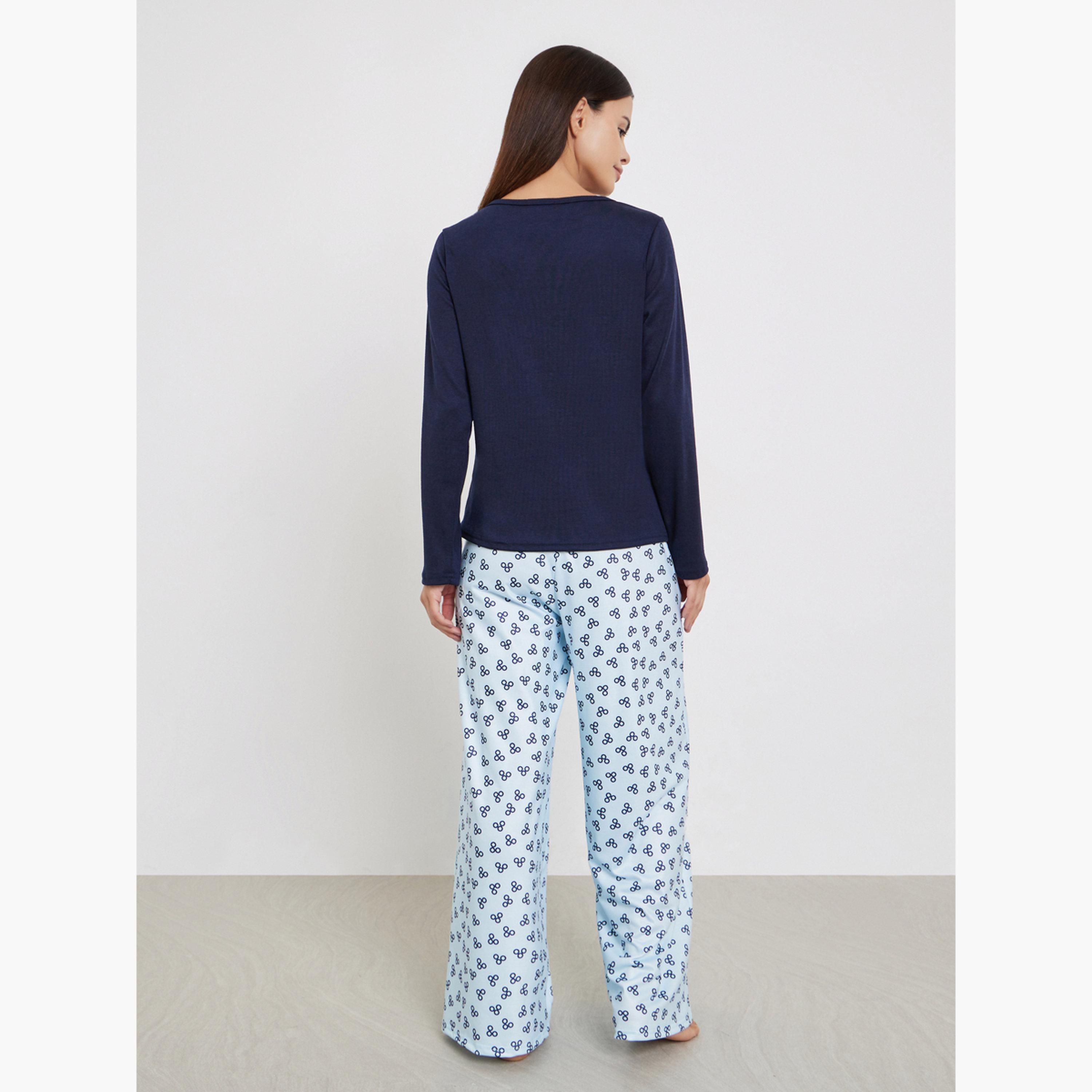 Styli Women Graphic Print T-Shirt and Long Pyjama Set-women-clothing-nightwear-pyjamas-longsets-image-3