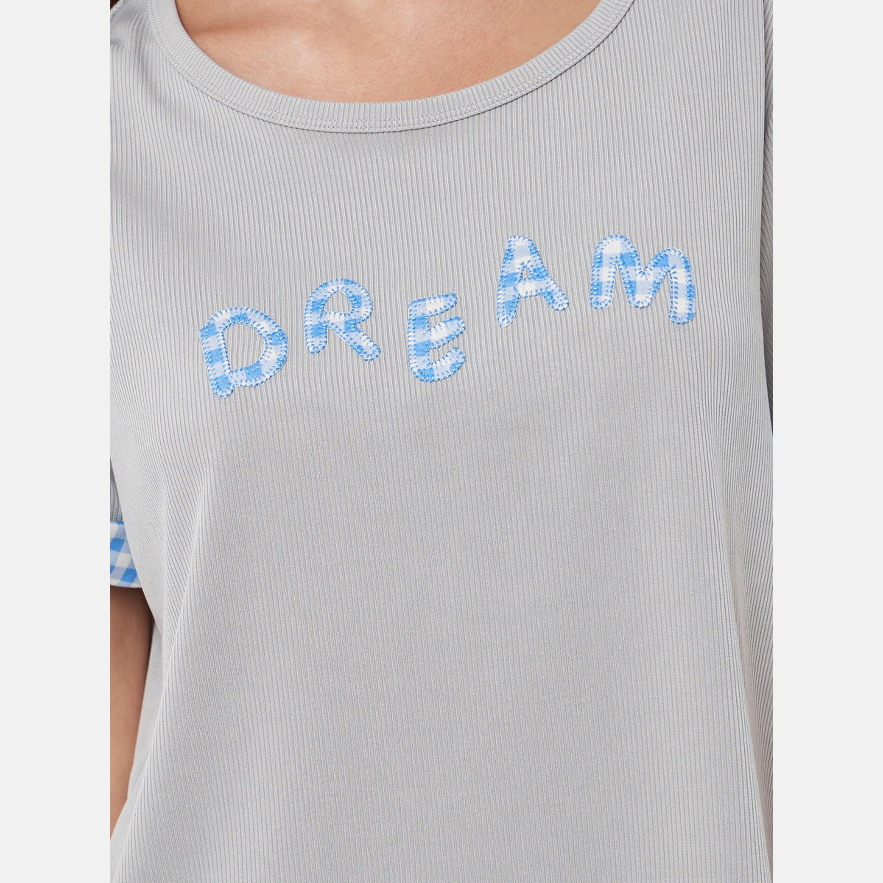 Styli Text Embroidery Detail T-Shirt and Solid Pyjama Set-women-clothing-nightwear-pyjamas-longsets-image-3
