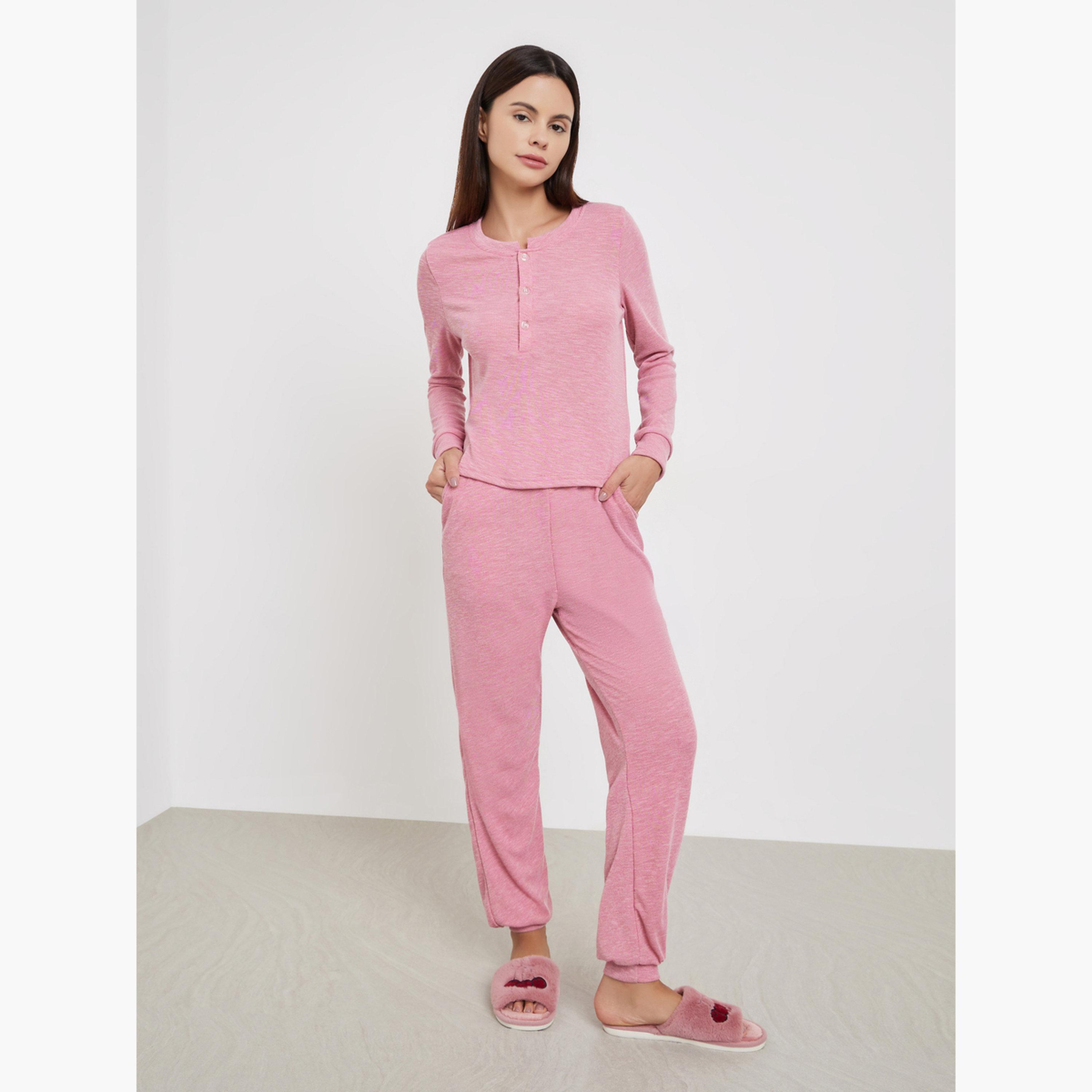 ستايلي - بيجاما تي شيرت بأزرار أمامية بنطال طويل للنساء-women-clothing-nightwear-pyjamas-longsets-image-1