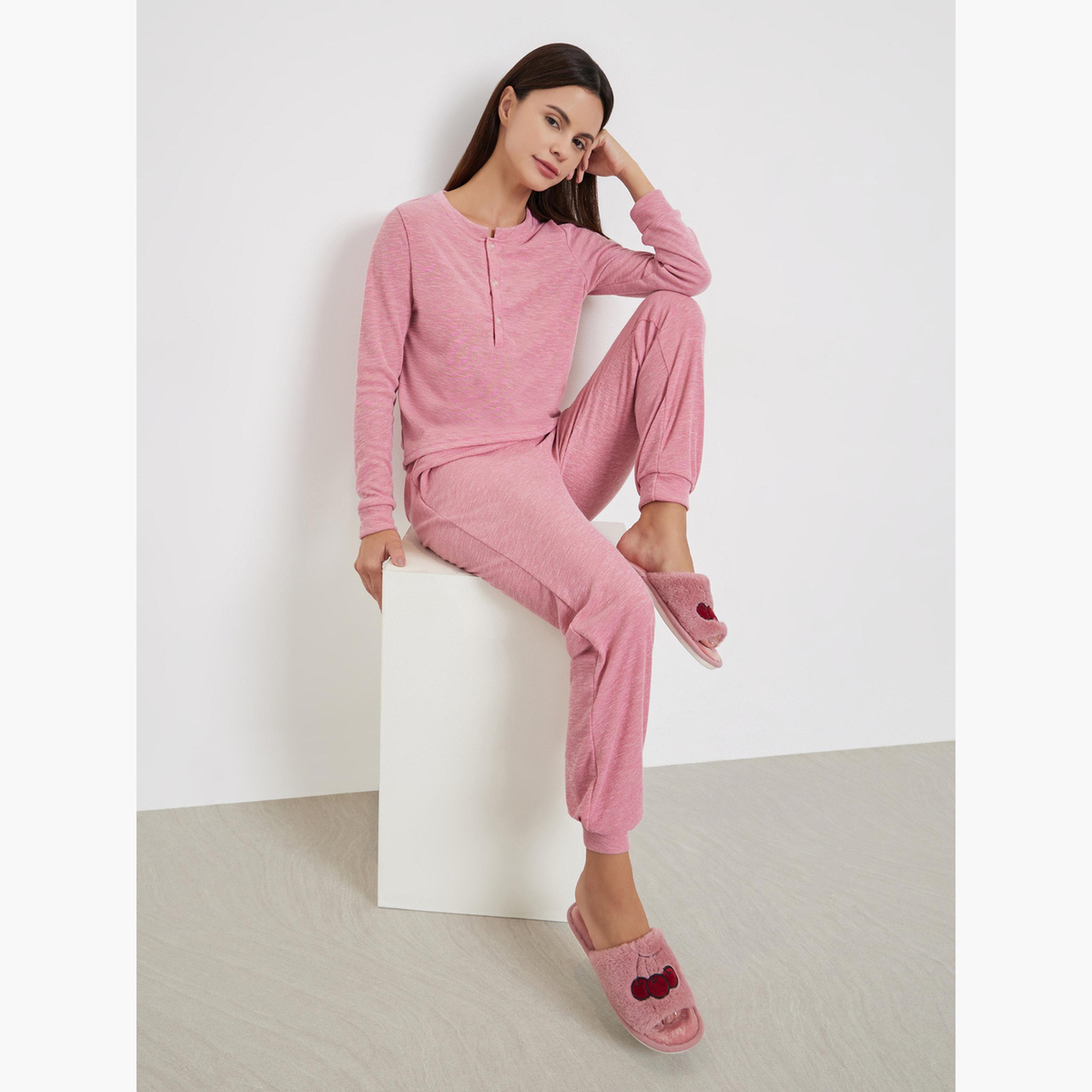 ستايلي - بيجاما تي شيرت بأزرار أمامية بنطال طويل للنساء-women-clothing-nightwear-pyjamas-longsets-image-2