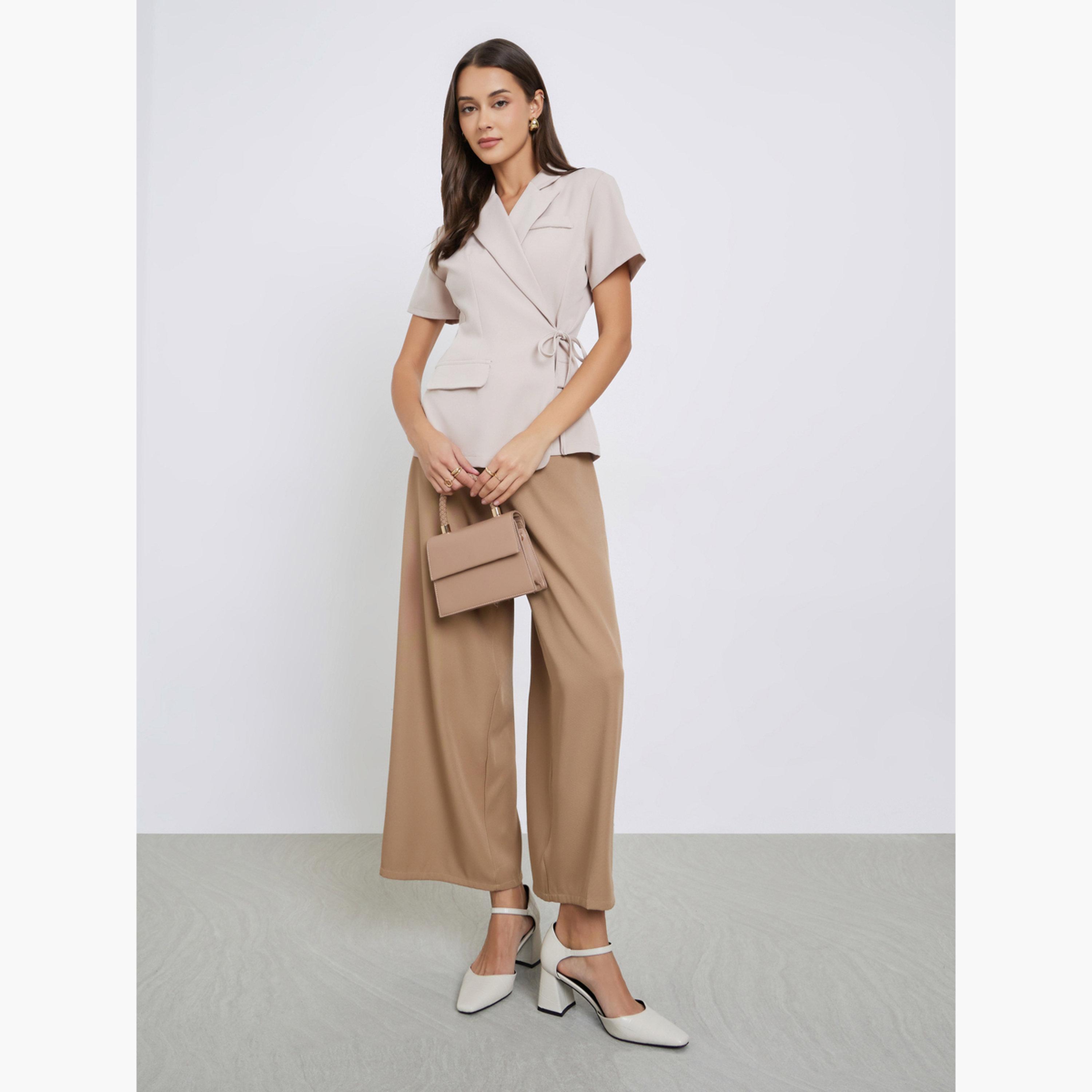 Styli Beige Short Sleeve Wrap Top-women-clothing-shirtsandblouses-blouses-image-2