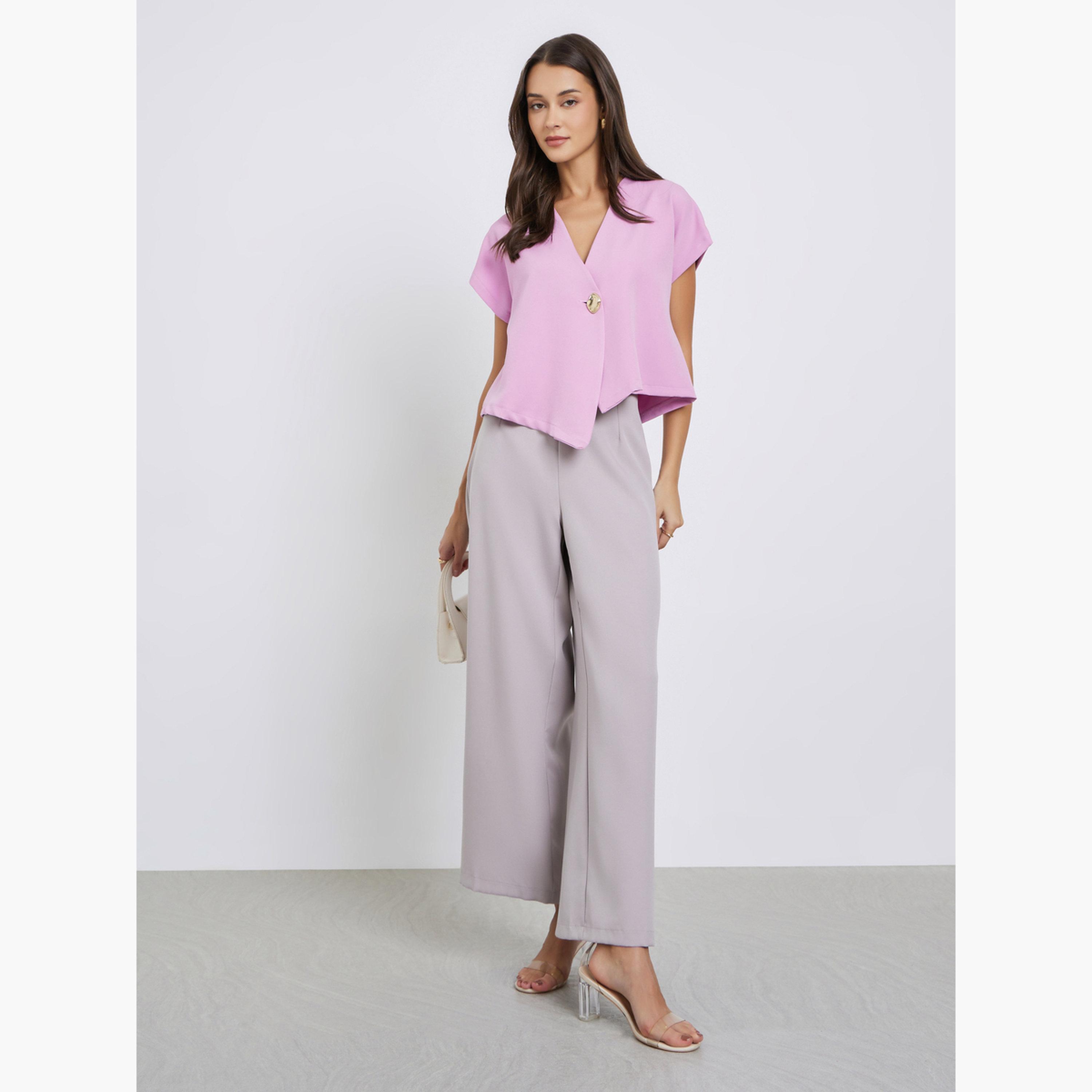 Styli Pink Short Sleeve Blouse-women-clothing-shirtsandblouses-blouses-image-2