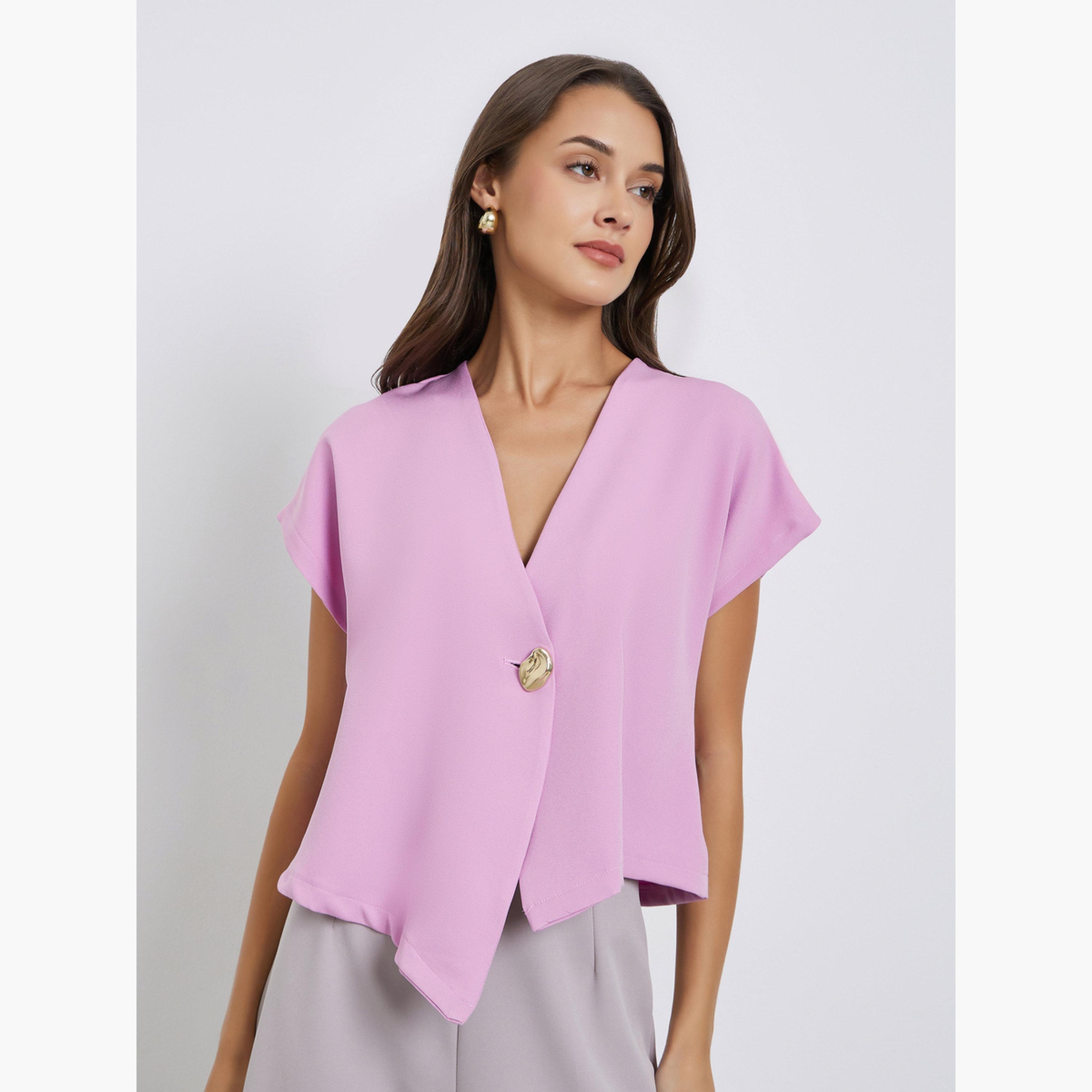 Styli Pink Short Sleeve Blouse-women-clothing-shirtsandblouses-blouses-image-3