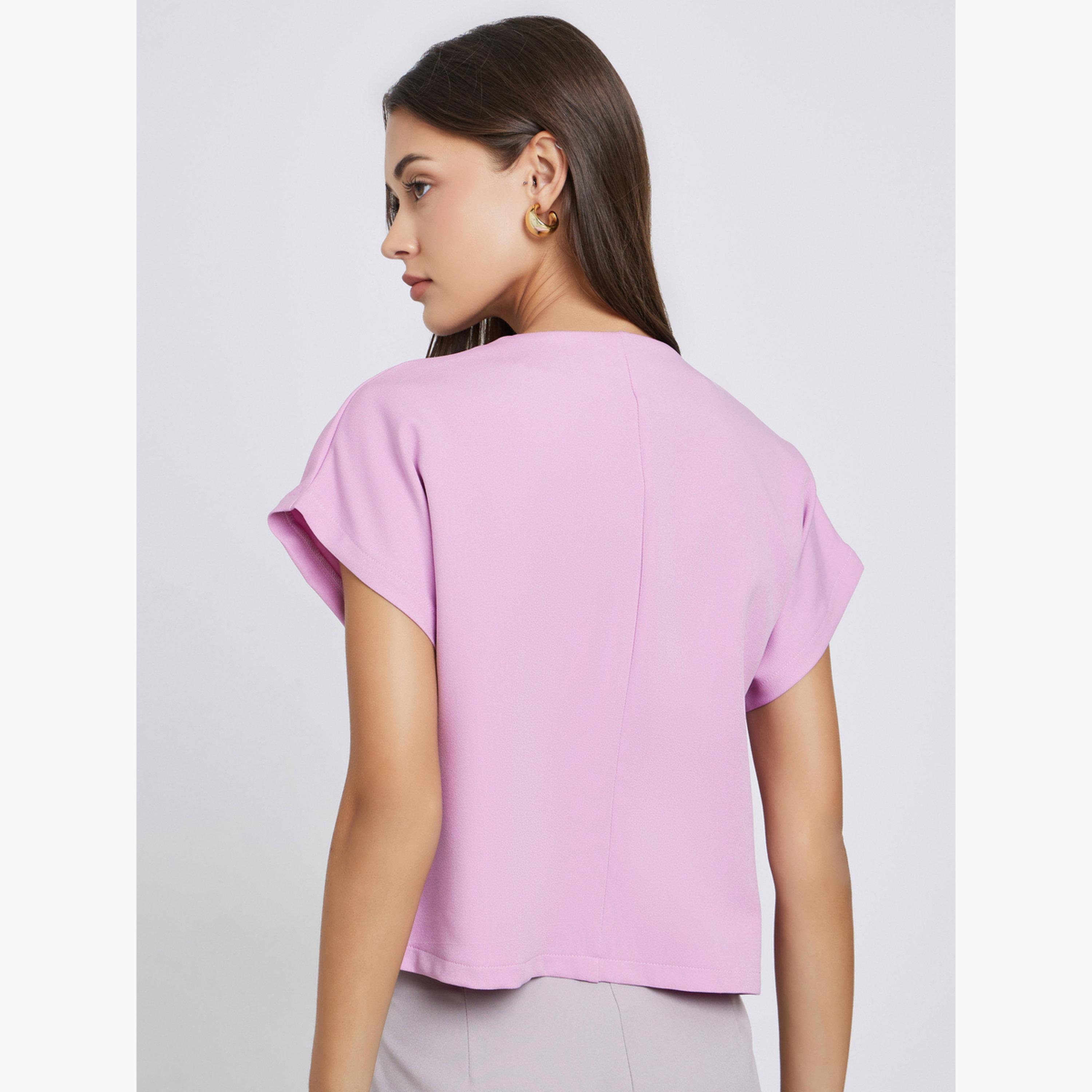 ستايلي - بلوزة وردية بأكمام قصيرة-women-clothing-shirtsandblouses-blouses-image-5