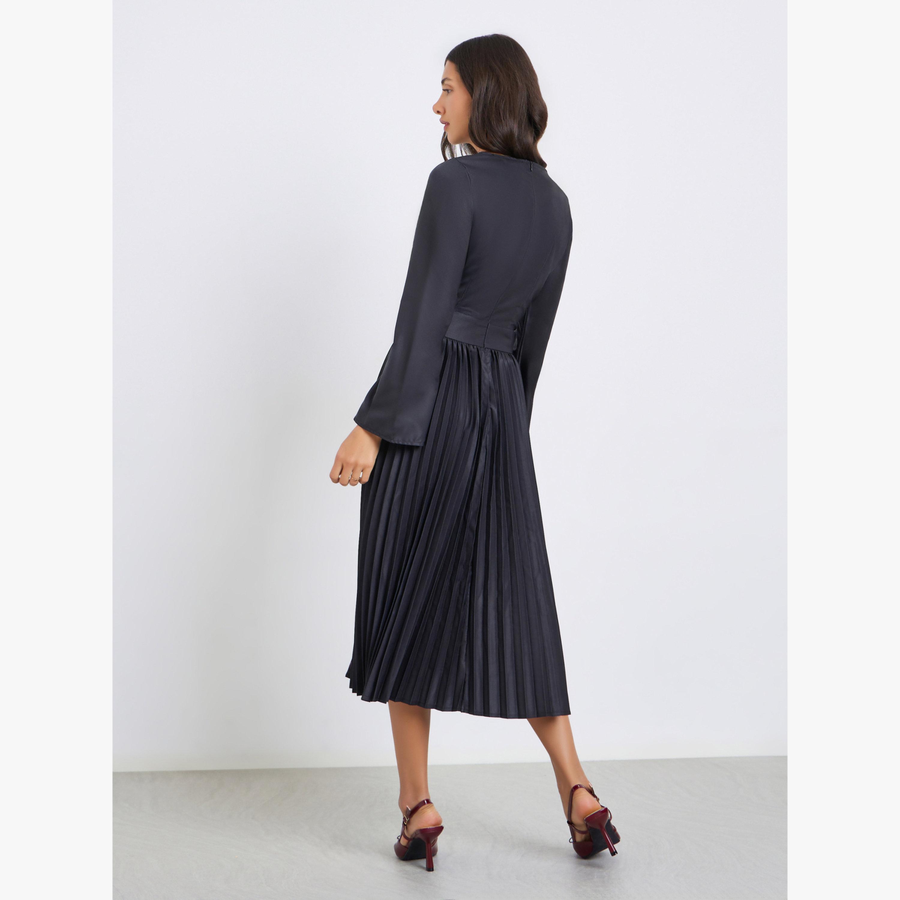 فستان ميدي بطبعة زهور وأكمام طويلة-women-clothing-dresses-image-3