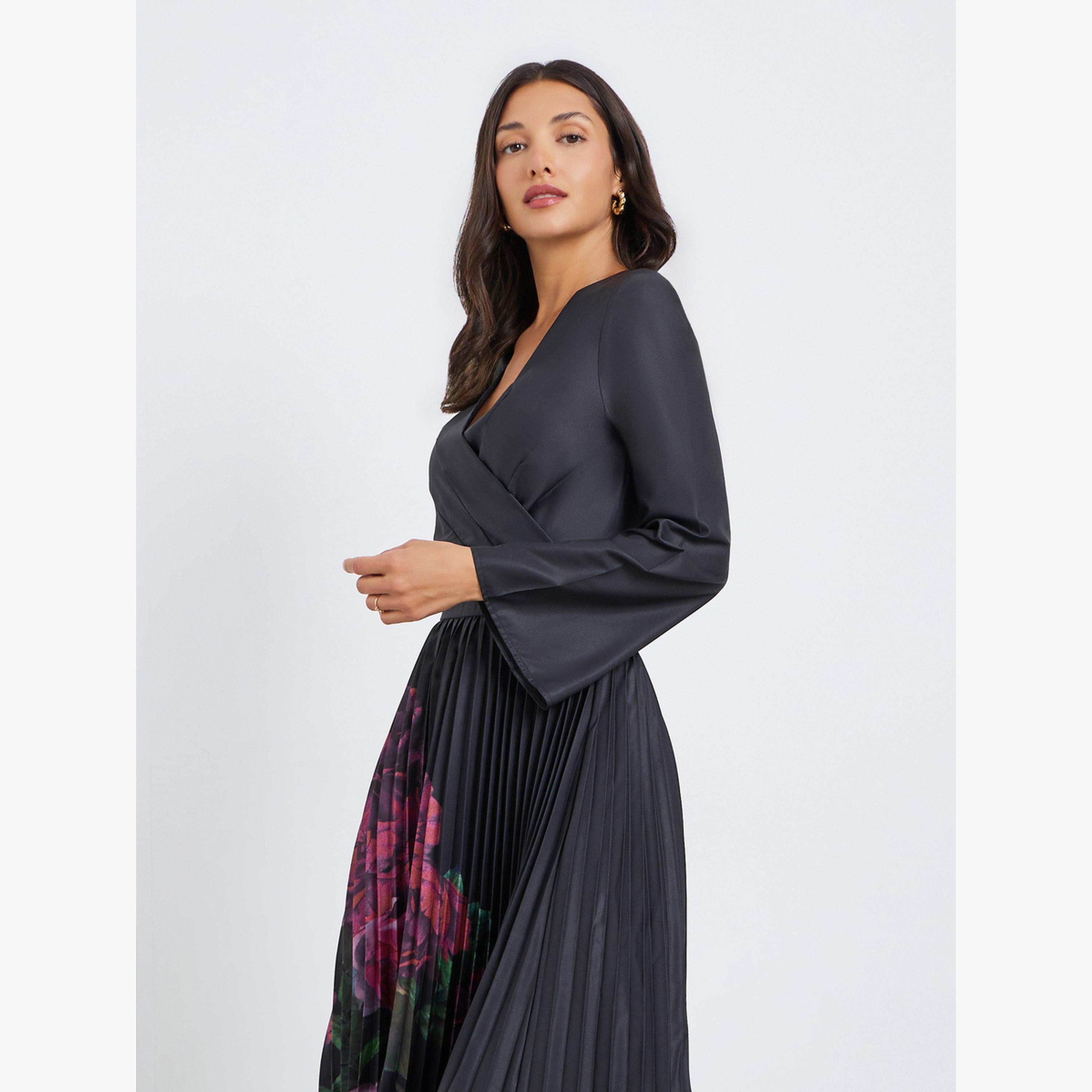 فستان ميدي بطبعة زهور وأكمام طويلة-women-clothing-dresses-image-4