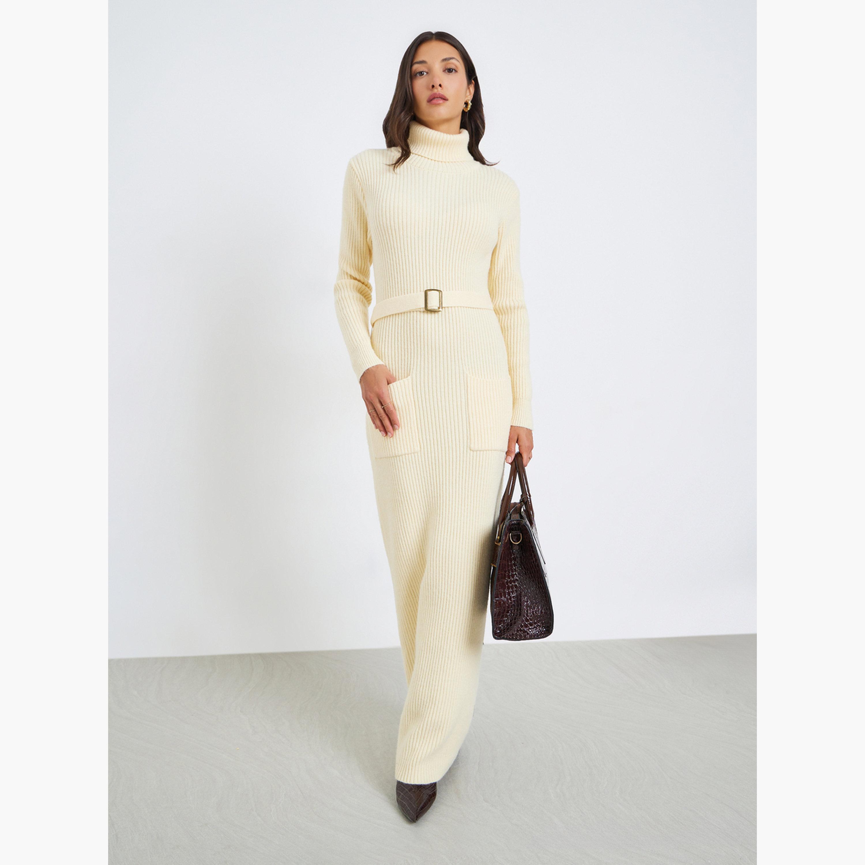 Styli Women Knit Maxi Sweater Dress with Belt-women-clothing-dresses-image-1