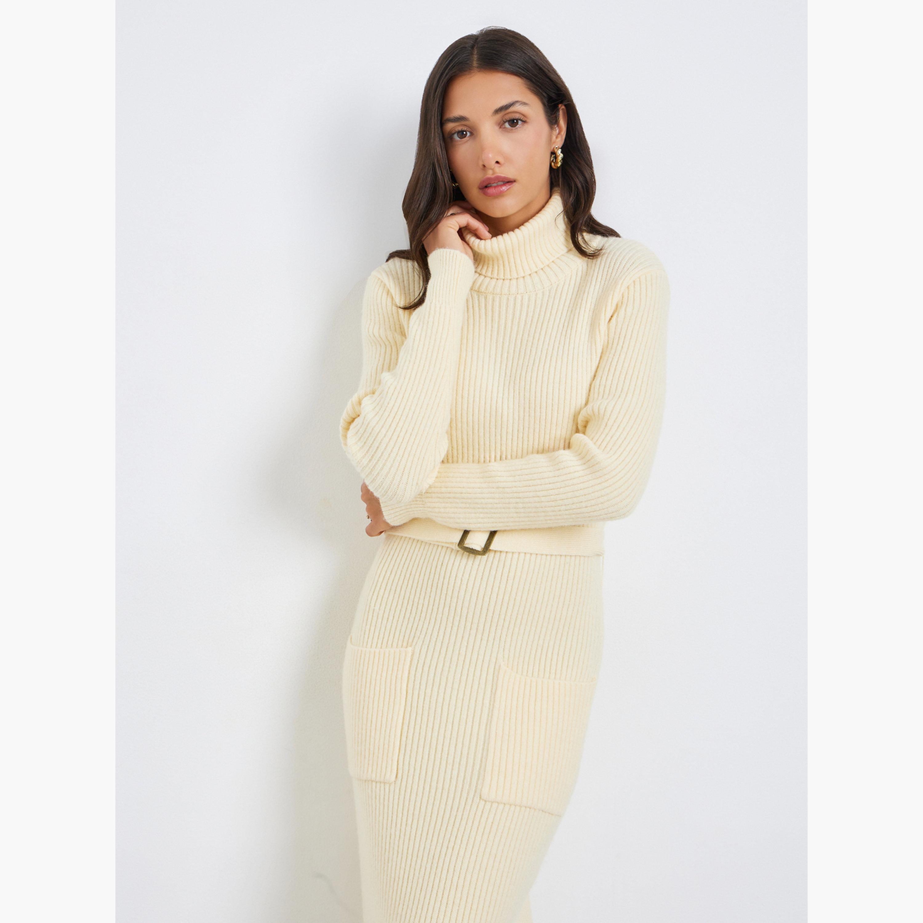 Styli Women Knit Maxi Sweater Dress with Belt-women-clothing-dresses-image-2