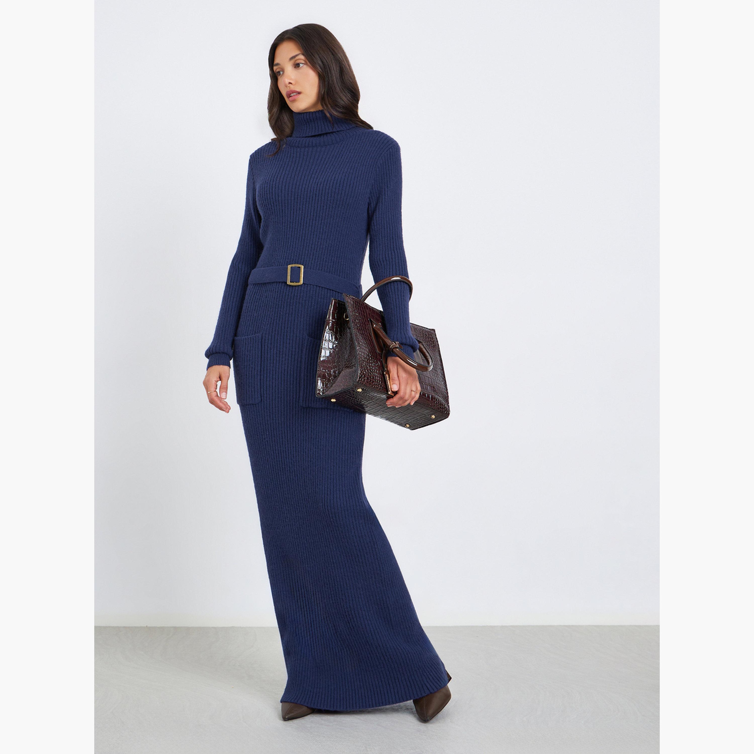 فستان سويتر طويل محبوك مع حزام-women-clothing-dresses-image-1