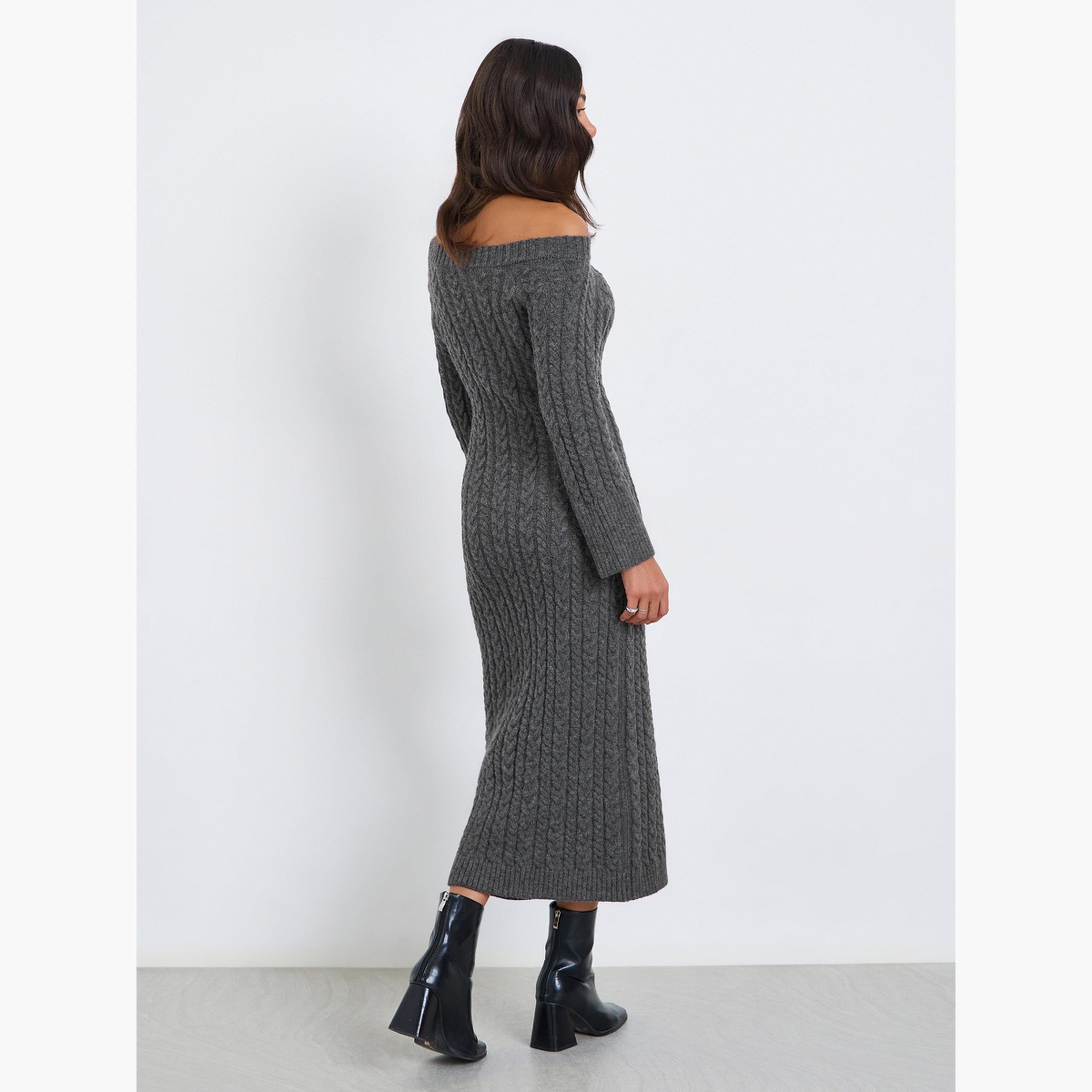 Styli Women Cable Knit Midi Dress with Long Sleeves-women-clothing-dresses-image-4