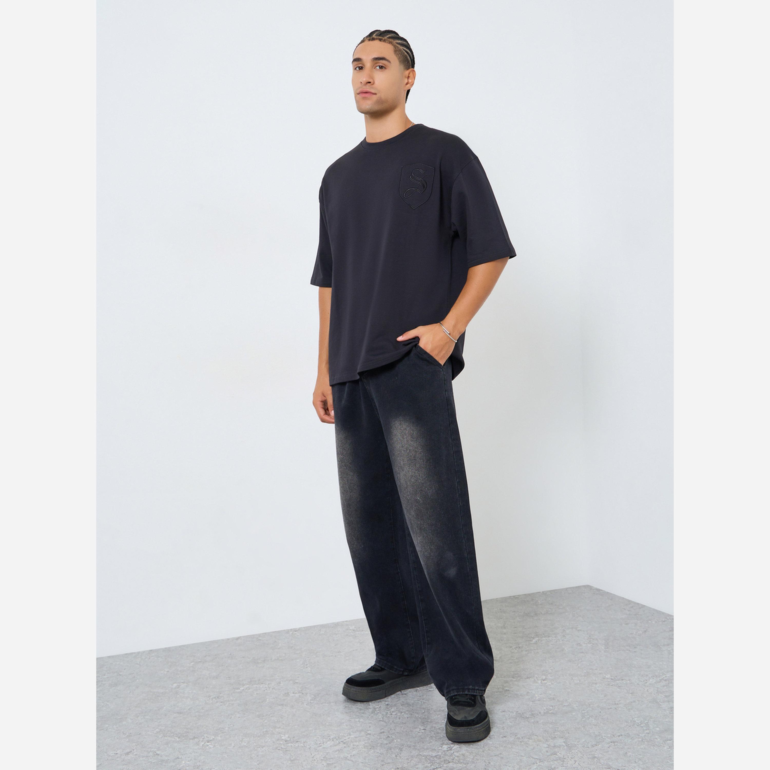 Styli Men Black Embroidered Oversized T-Shirt-men-clothing-tshirtsandpolos-tshirts-image-2