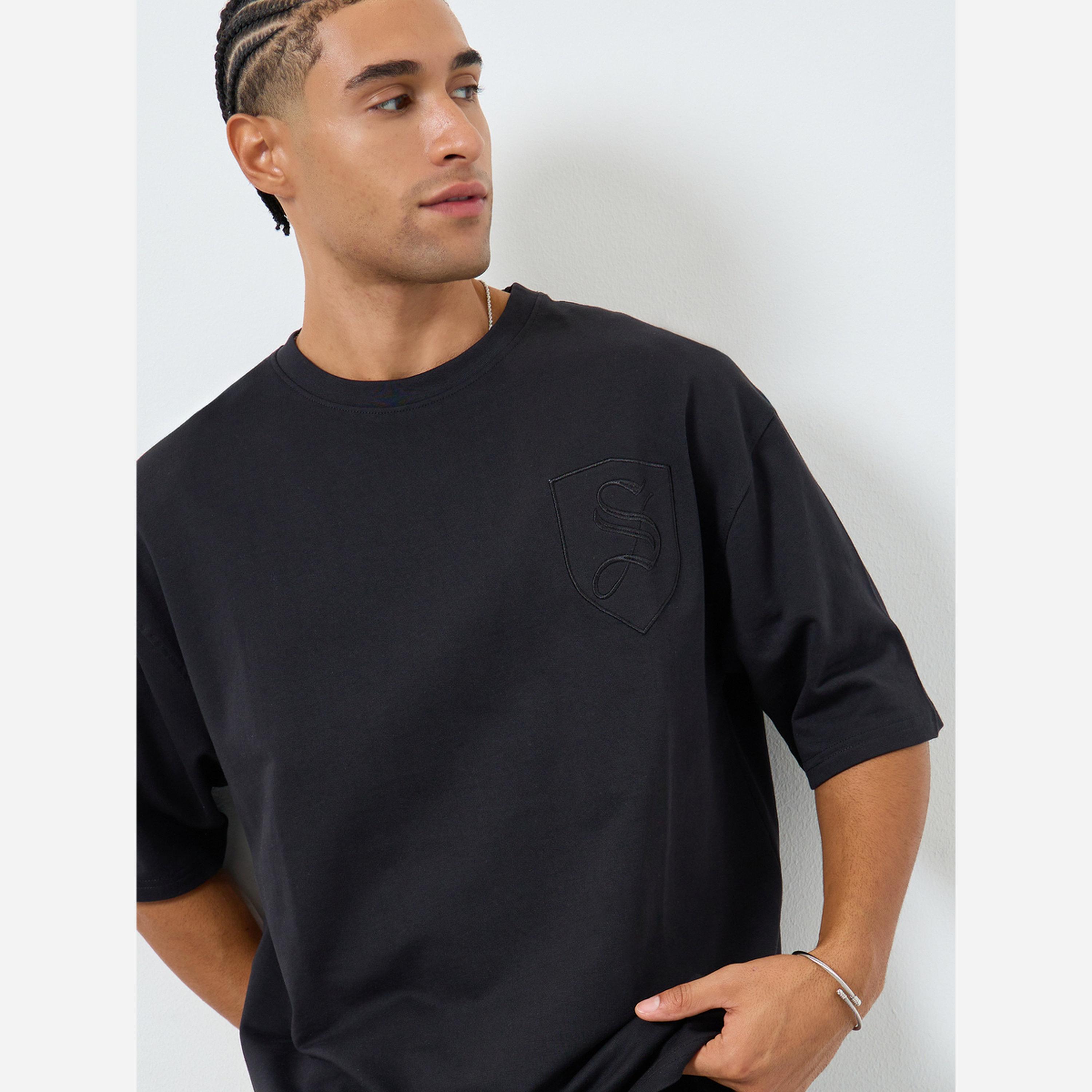 Styli Men Black Embroidered Oversized T-Shirt-men-clothing-tshirtsandpolos-tshirts-image-3