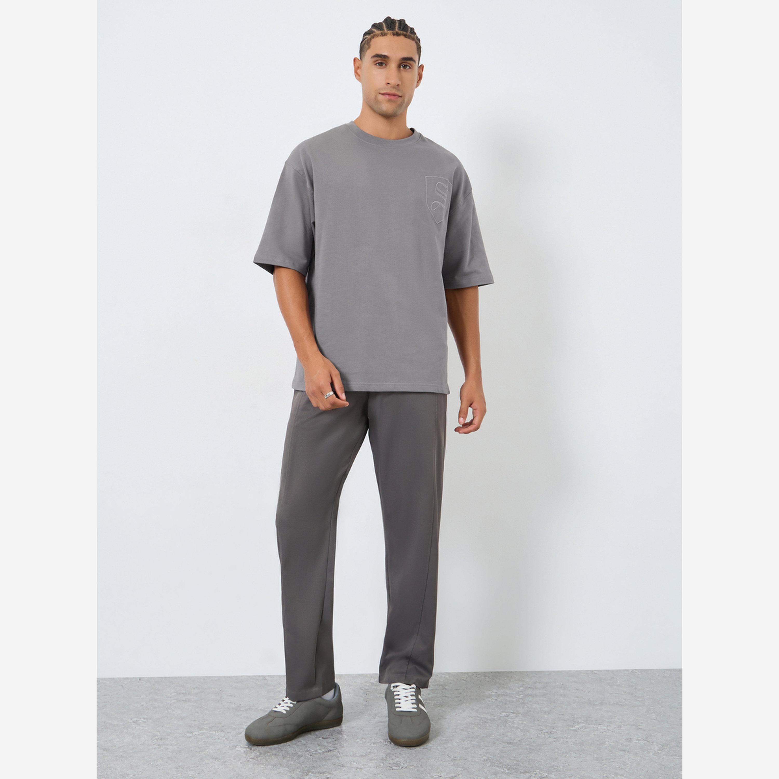 Styli Men Grey Embroidered Oversized T-Shirt-men-clothing-tshirtsandpolos-tshirts-image-2