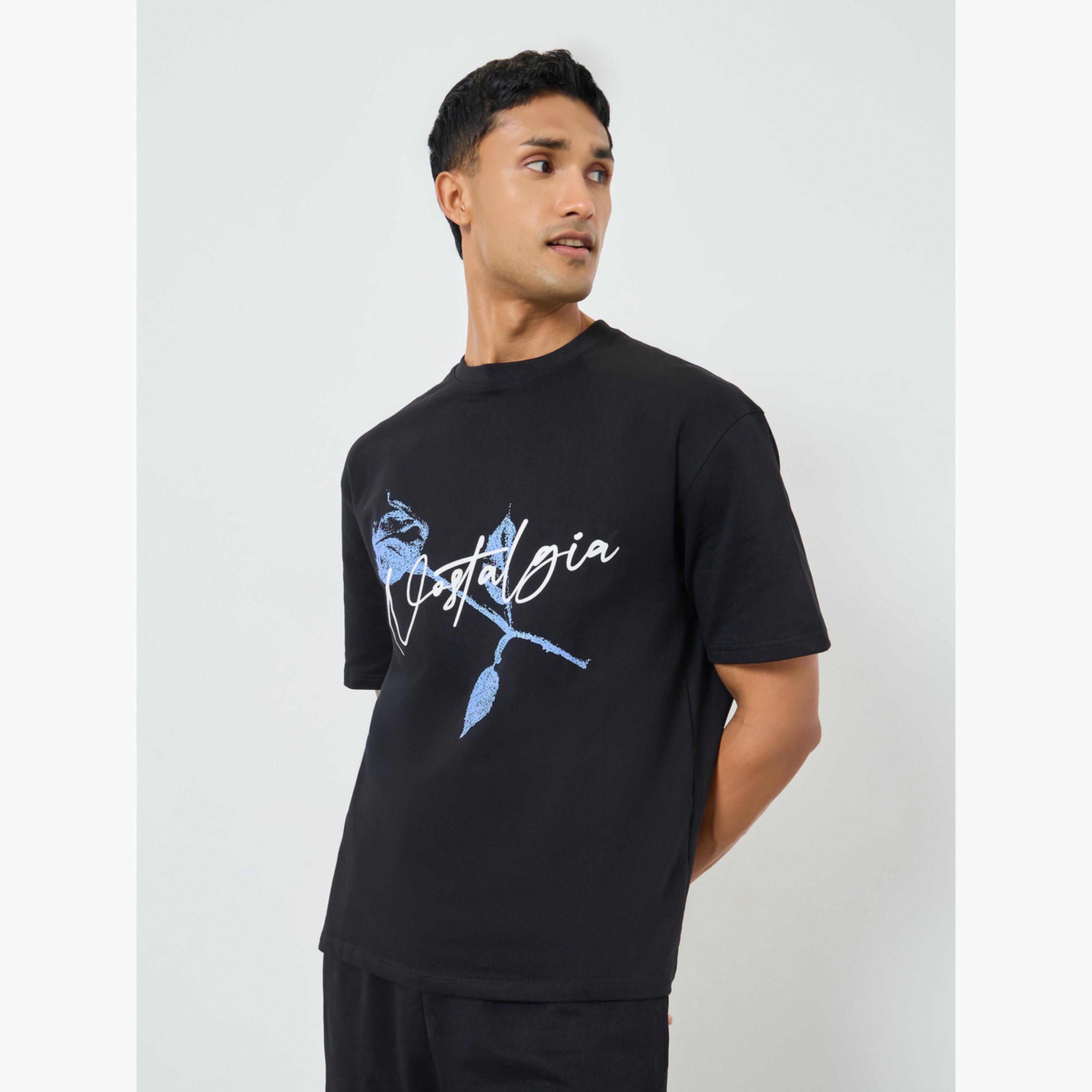 Styli Men Black Graphic Print Oversized T-Shirt-men-clothing-tshirtsandpolos-tshirts-image-1