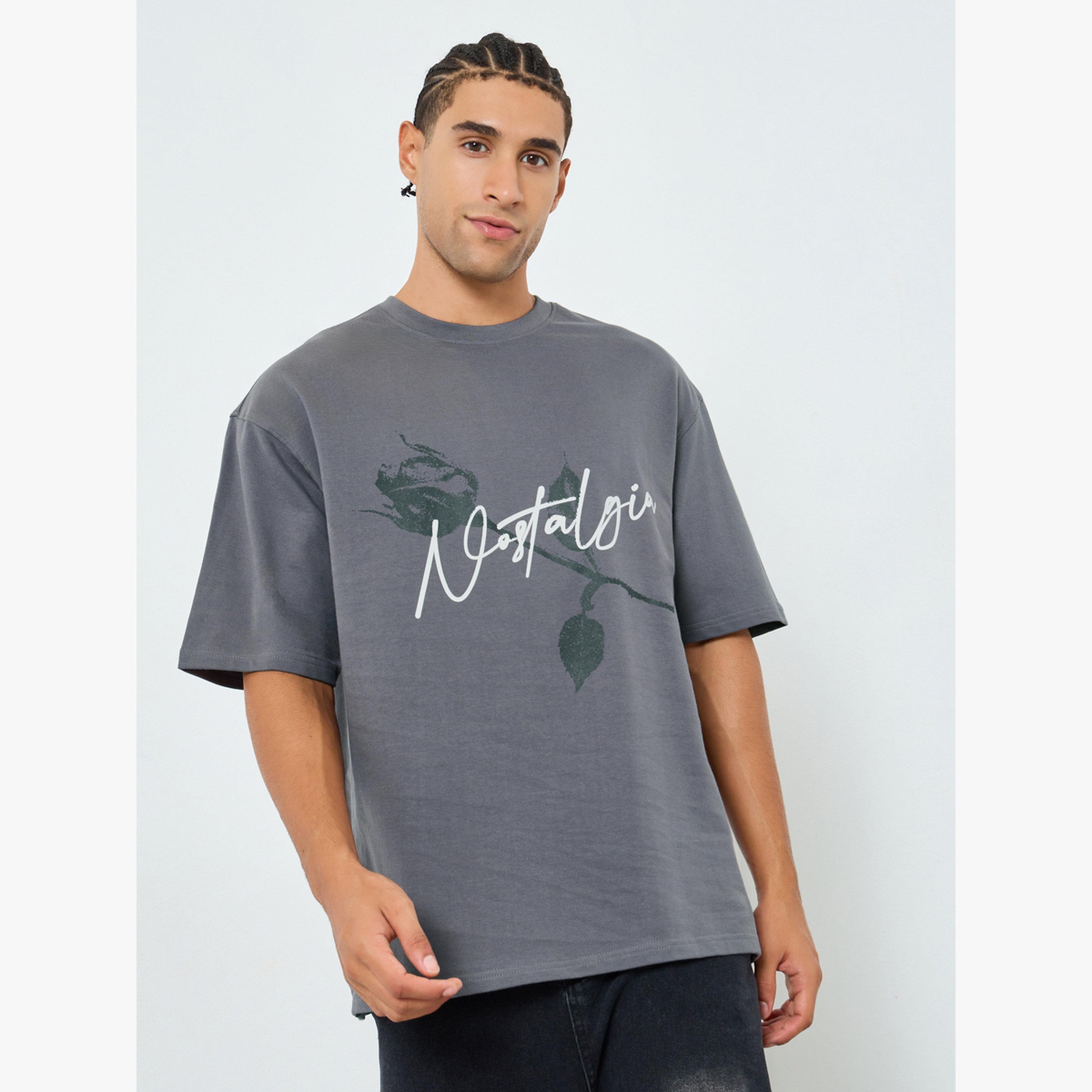 Styli Men Oversized Cursive Graphic Print T-Shirt-men-clothing-tshirtsandpolos-tshirts-image-1