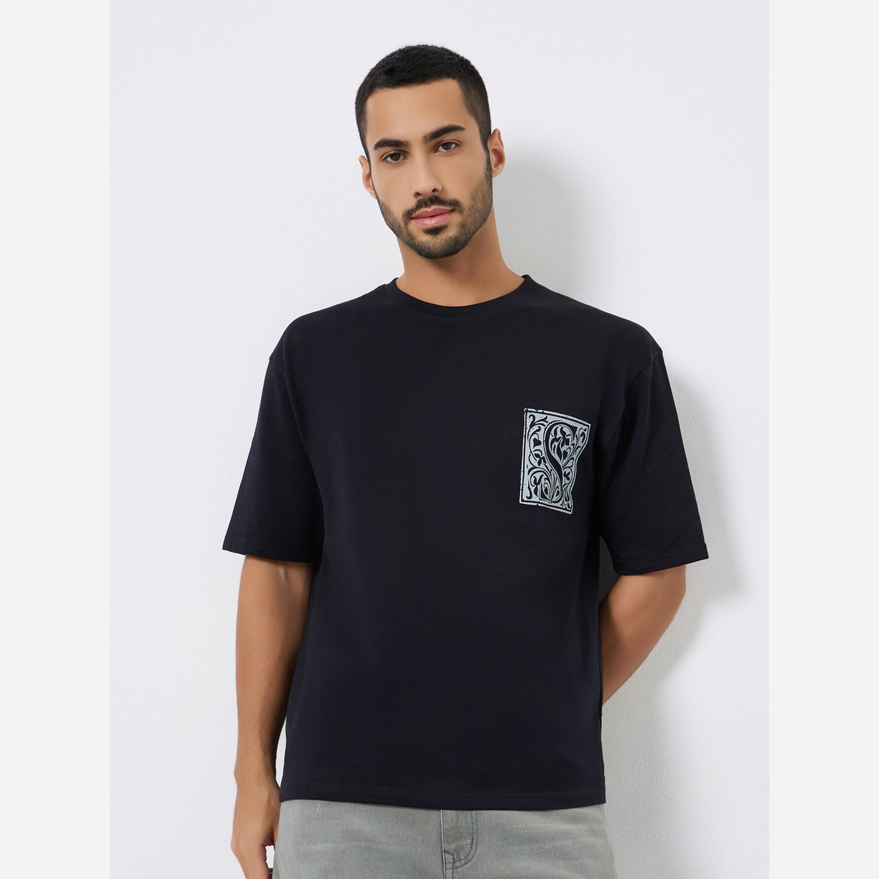 Styli Men Black Graphic Print Oversized T-Shirt-men-clothing-tshirtsandpolos-tshirts-image-1