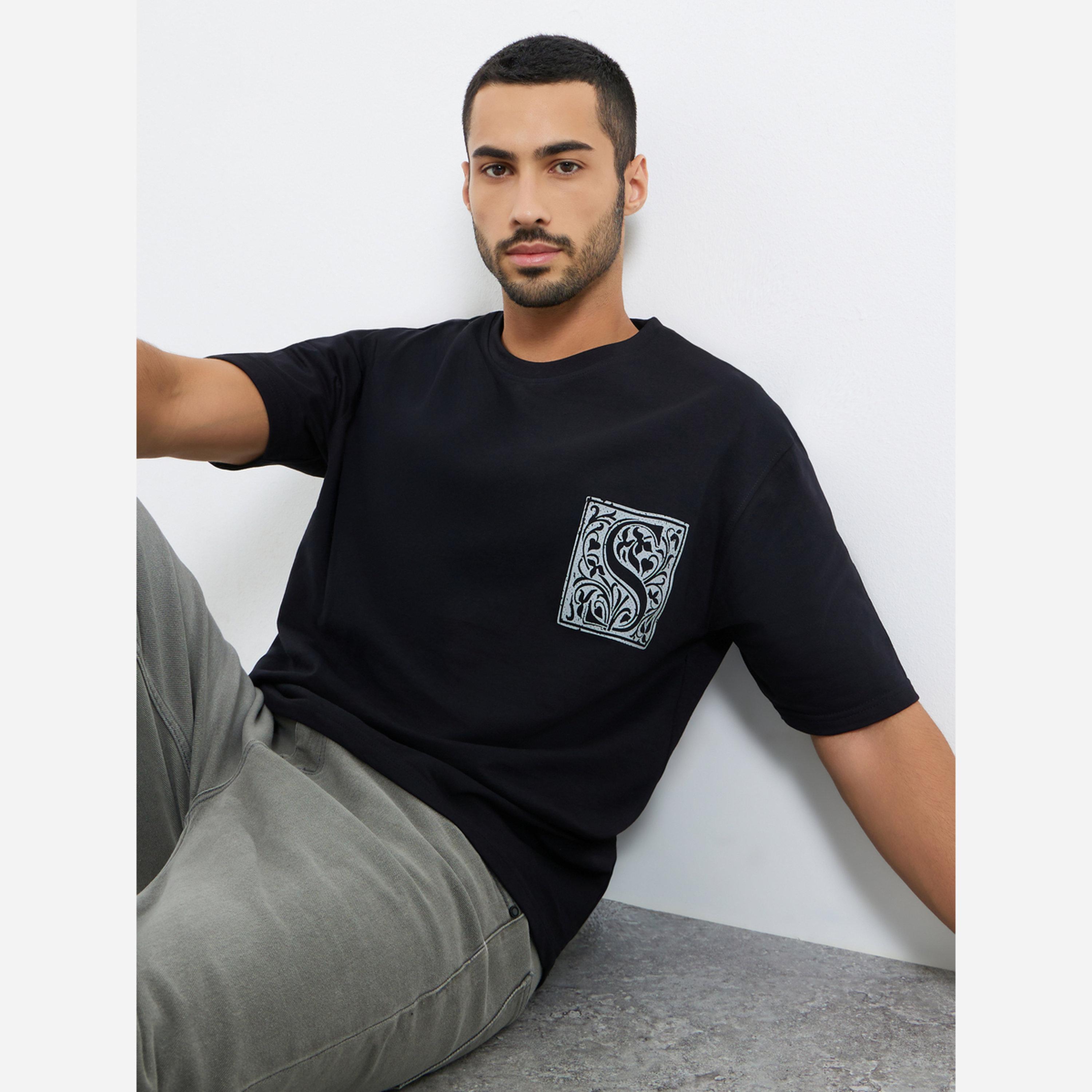 Styli Men Black Graphic Print Oversized T-Shirt-men-clothing-tshirtsandpolos-tshirts-image-3