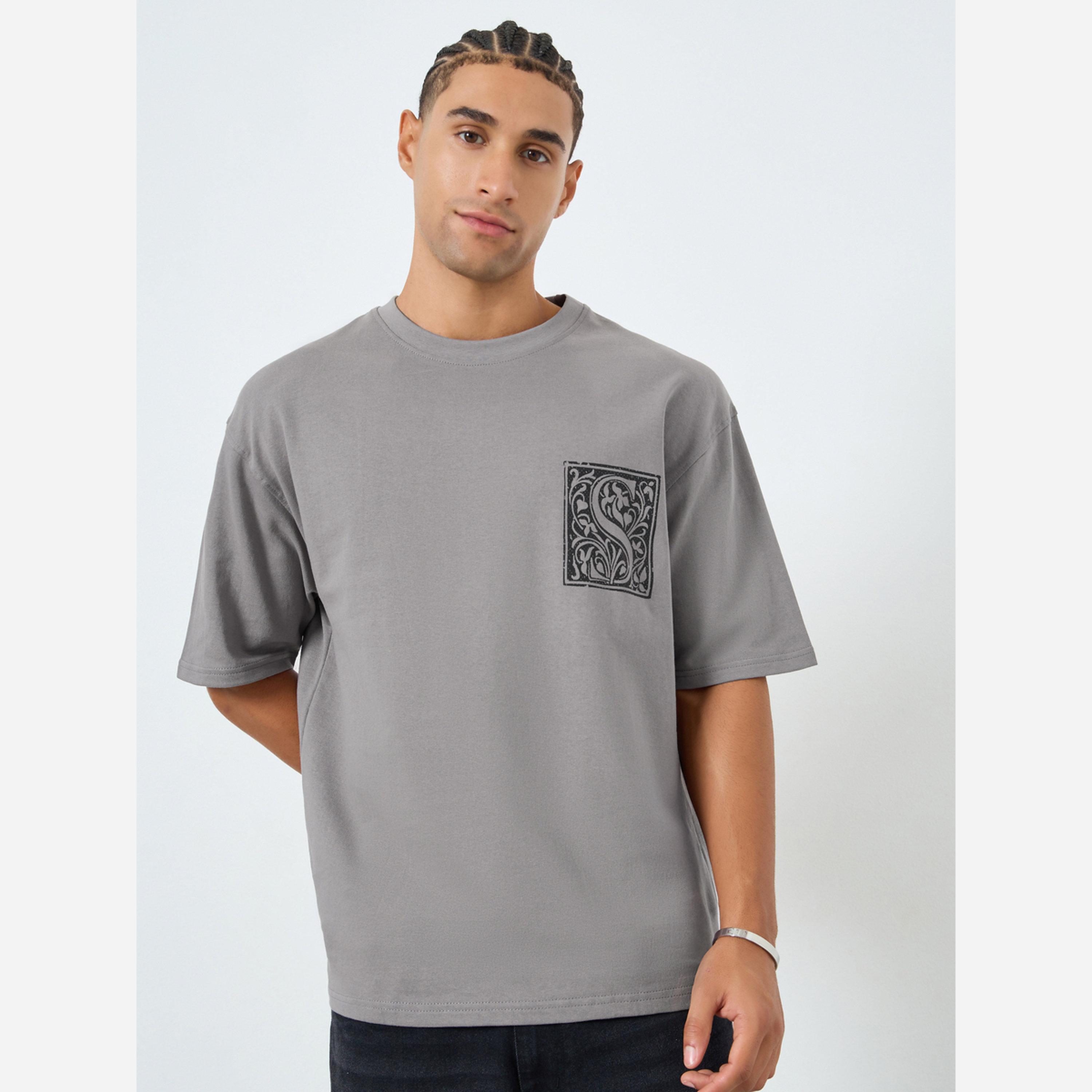 Styli Men Grey Graphic Print Oversized T-Shirt-men-clothing-tshirtsandpolos-tshirts-image-1