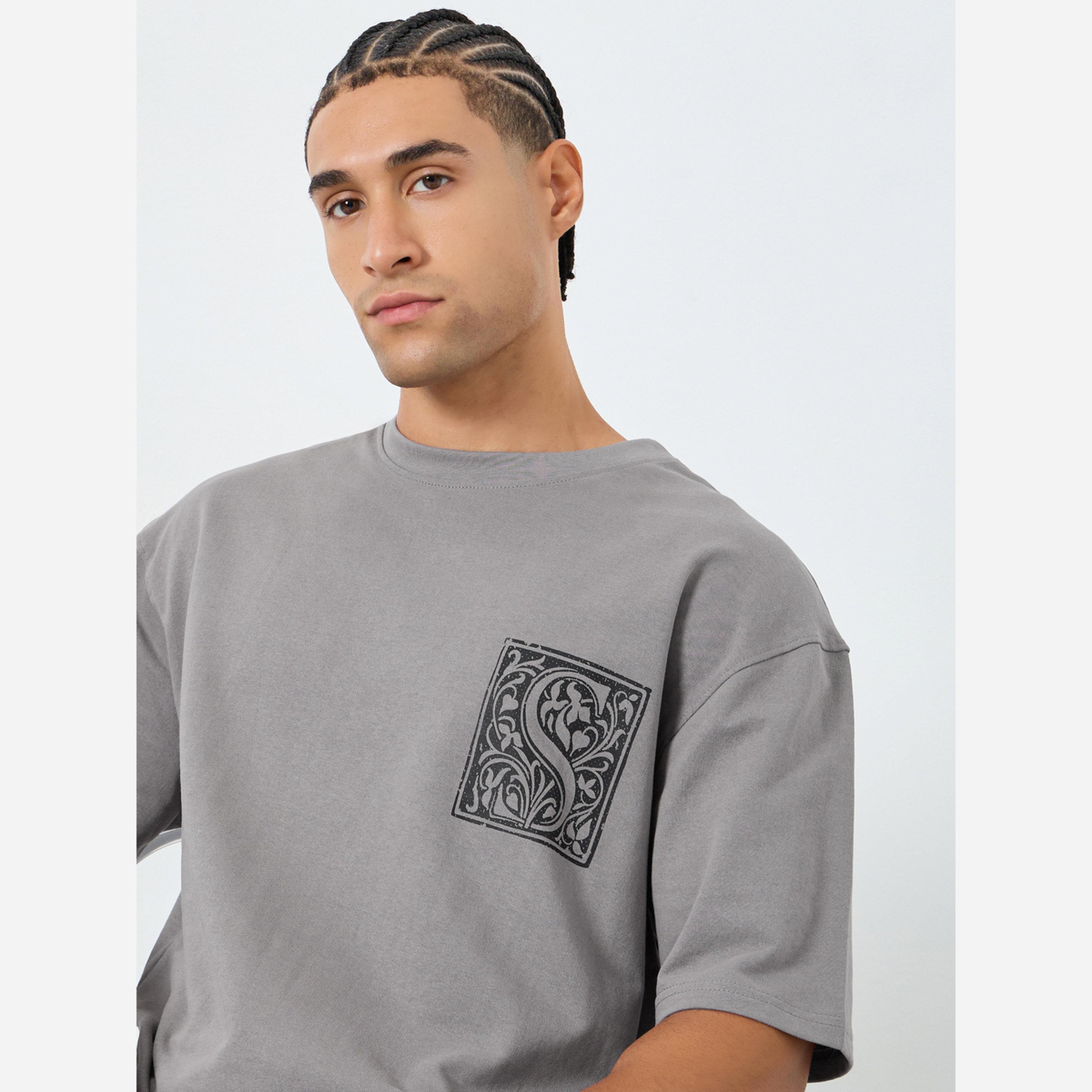 Styli Men Grey Graphic Print Oversized T-Shirt-men-clothing-tshirtsandpolos-tshirts-image-3