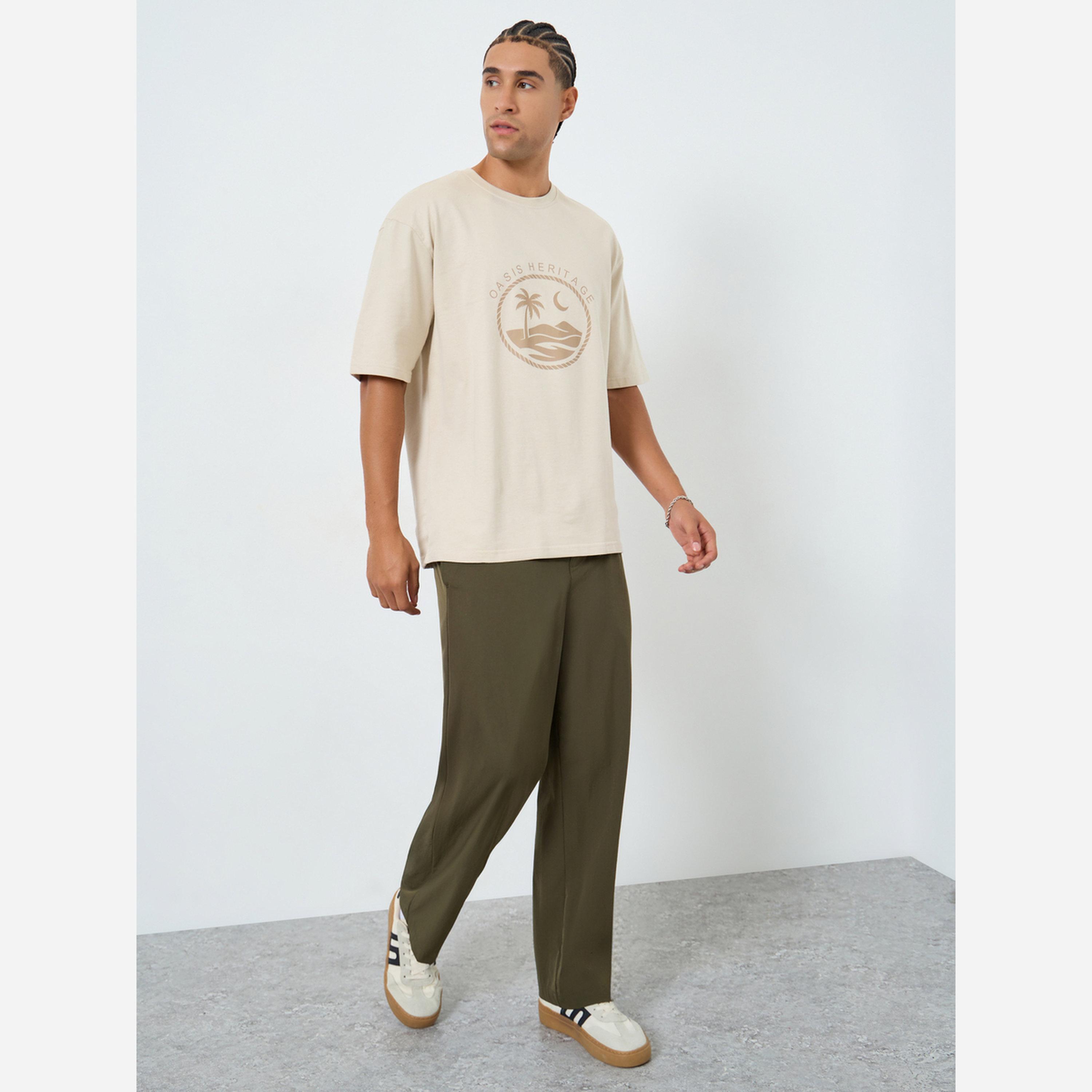 Styli Men Beige Graphic Print Oversized T-Shirt-men-clothing-tshirtsandpolos-tshirts-image-2