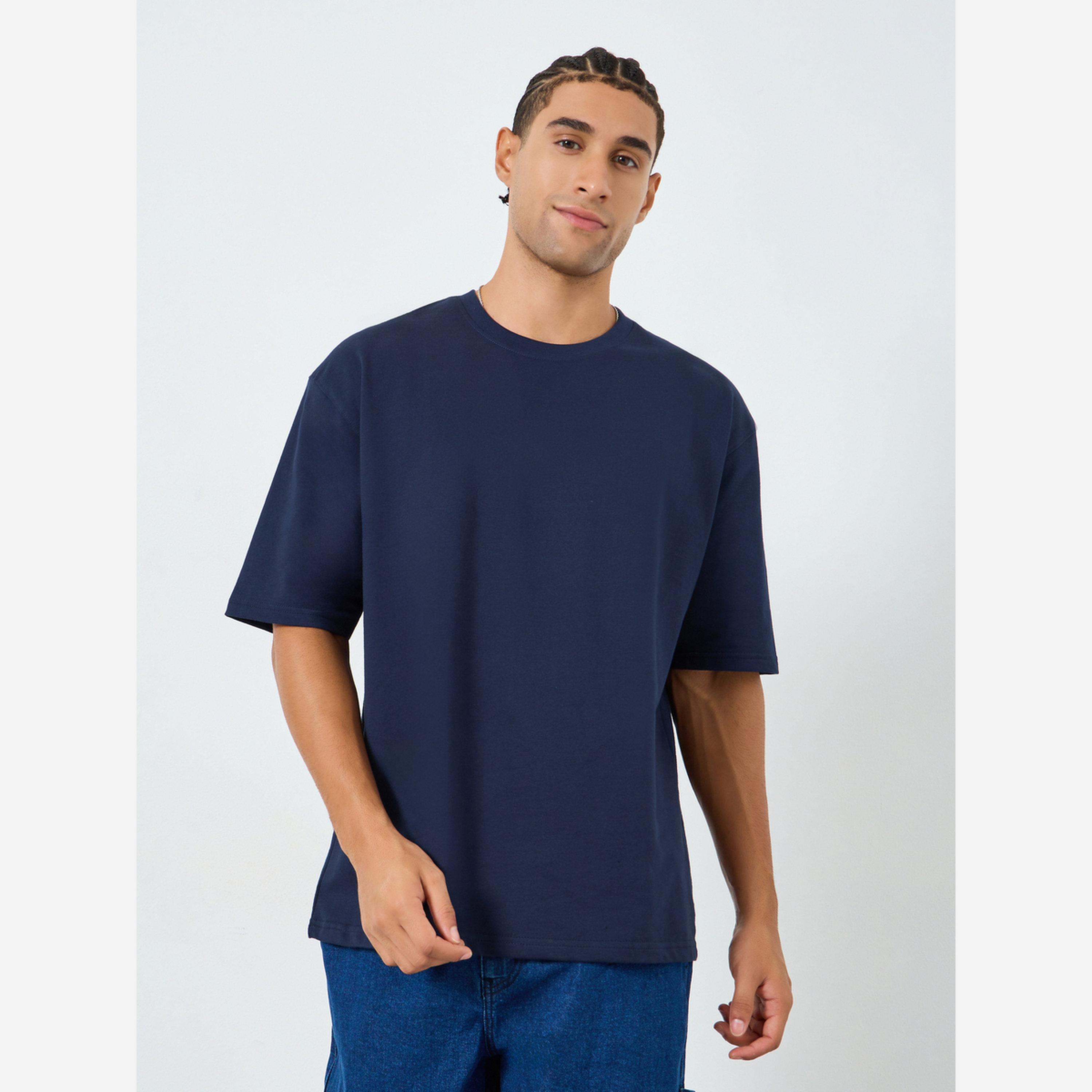 Styli Men Navy Blue Graphic Print Oversized T-Shirt-men-clothing-tshirtsandpolos-tshirts-image-1