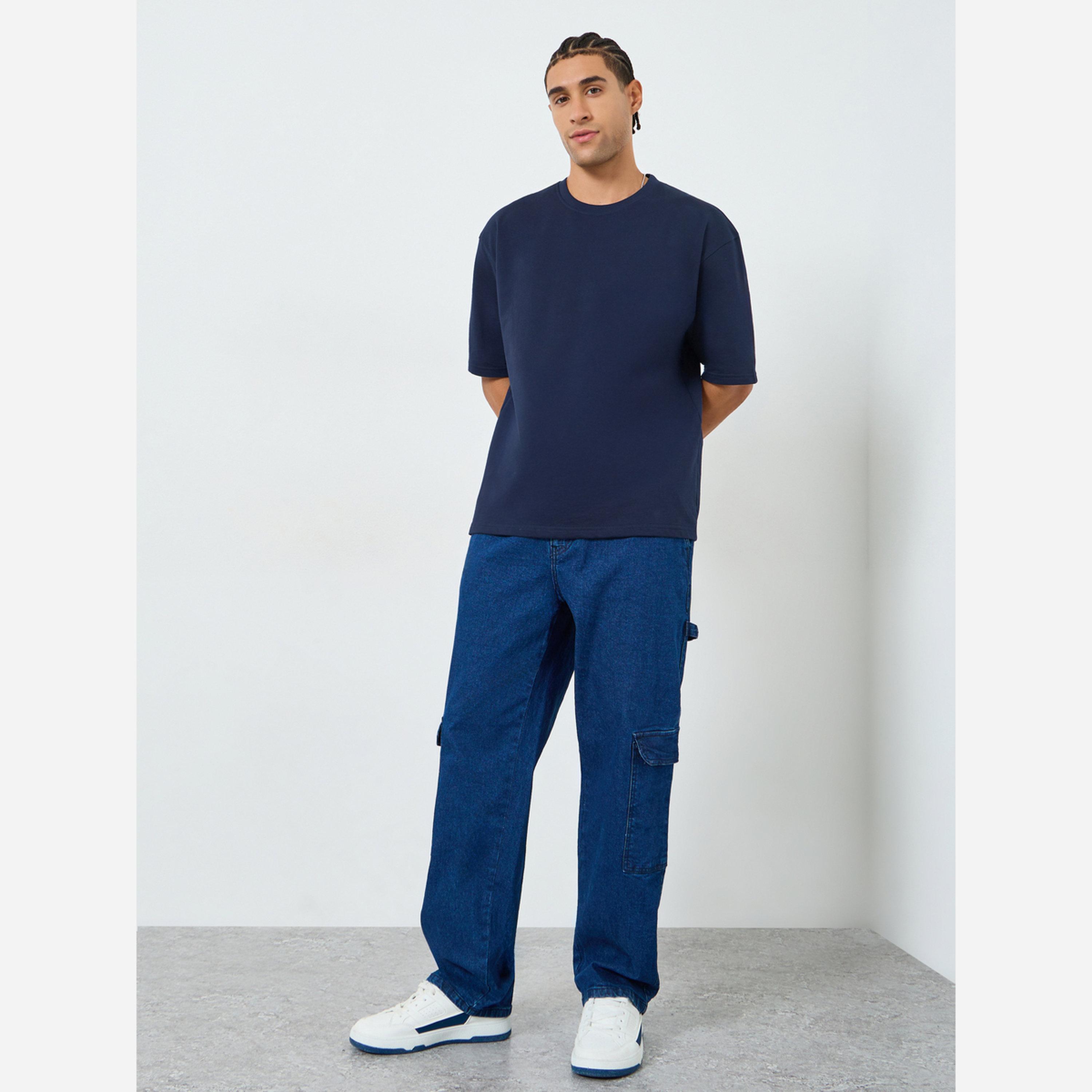 Styli Men Navy Blue Graphic Print Oversized T-Shirt-men-clothing-tshirtsandpolos-tshirts-image-2