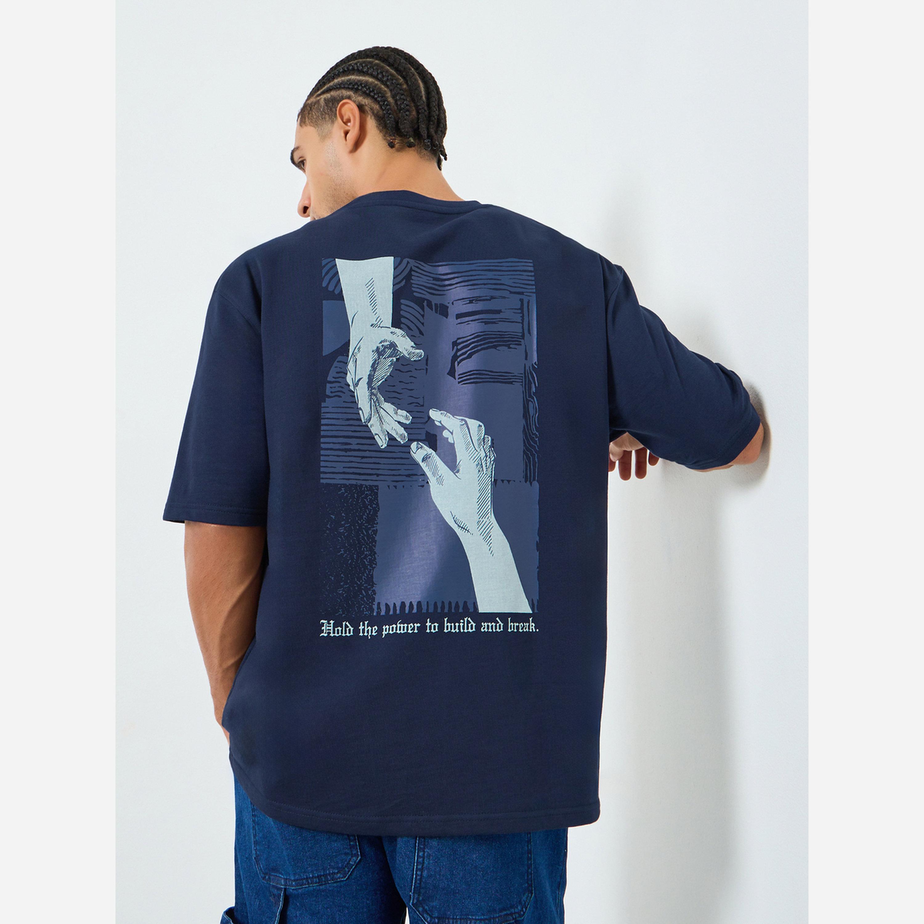 Styli Men Navy Blue Graphic Print Oversized T-Shirt-men-clothing-tshirtsandpolos-tshirts-image-4