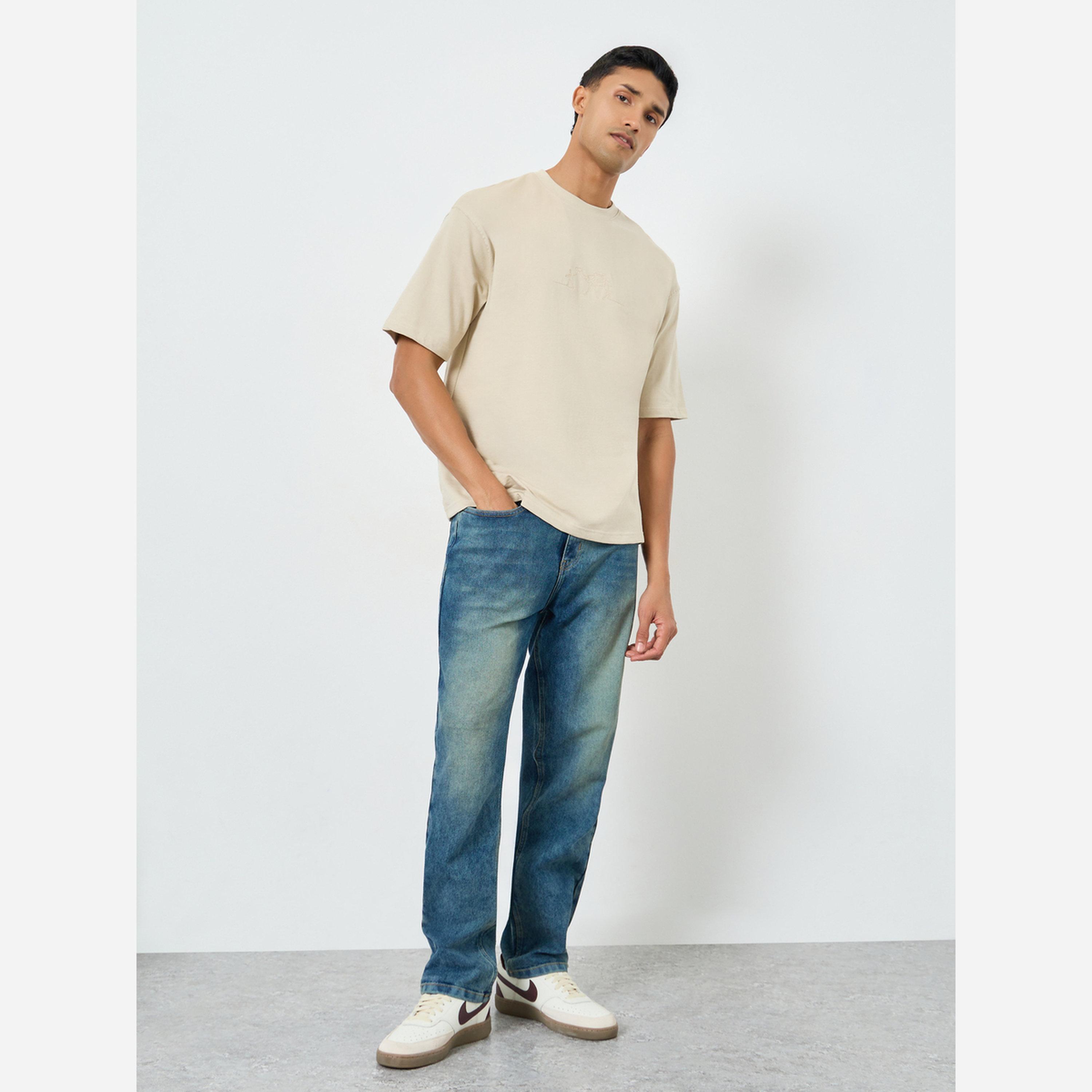 Styli Men Beige Embroidered Oversized T-Shirt-men-clothing-tshirtsandpolos-tshirts-image-2
