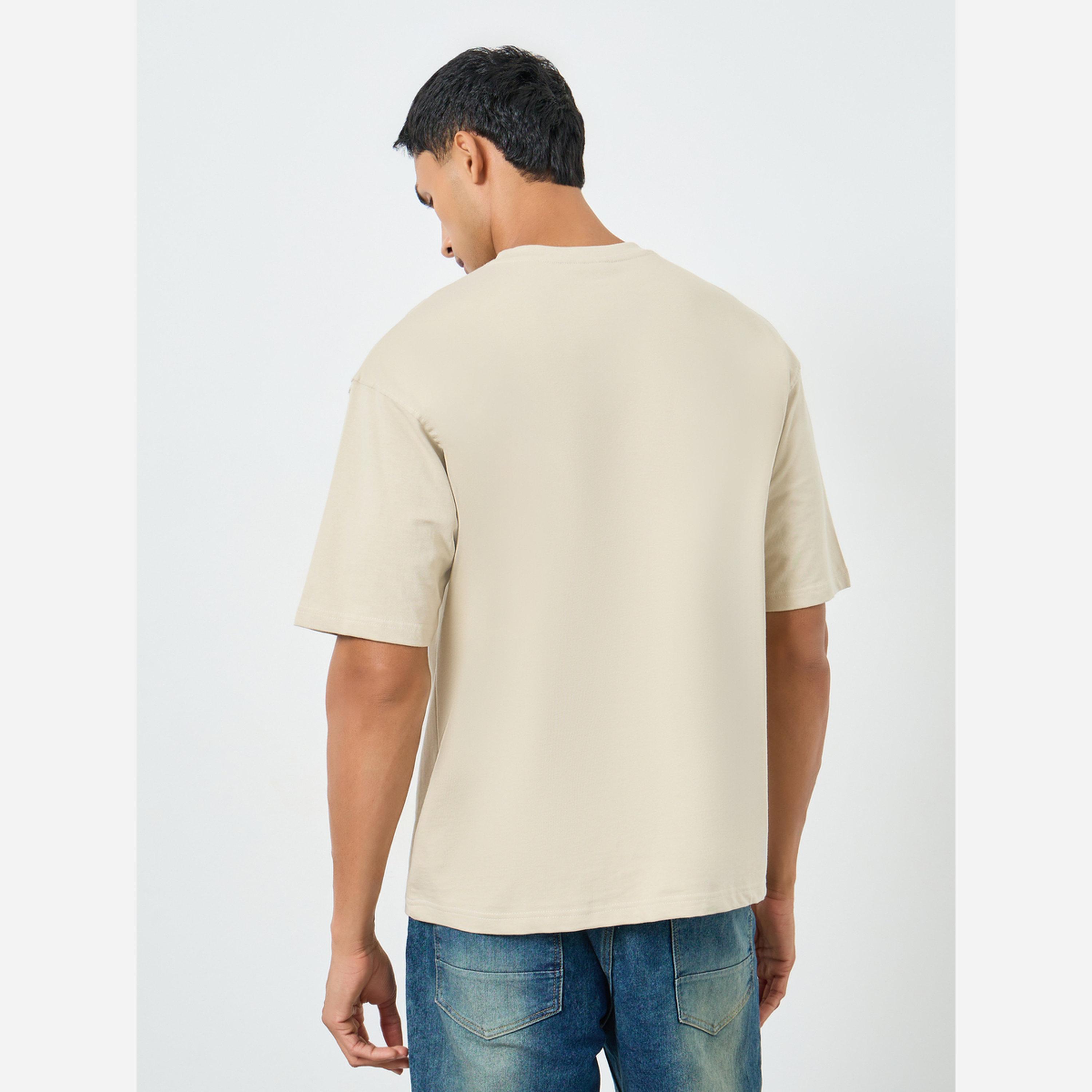 Styli Men Beige Embroidered Oversized T-Shirt-men-clothing-tshirtsandpolos-tshirts-image-4