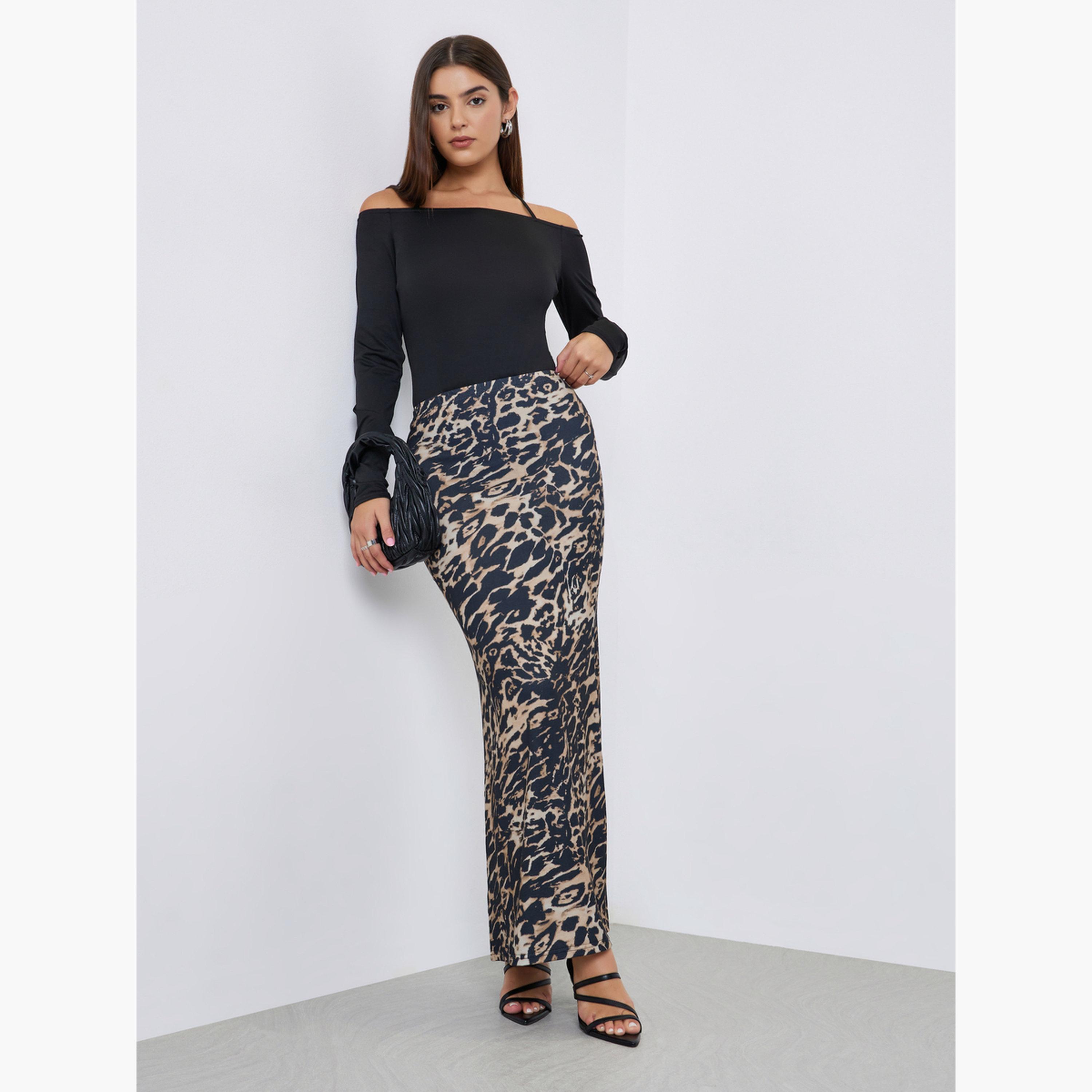 تيك تو - تنورة ماكسي ضيقة بطبعة حيوانات-women-clothing-bottoms-skirts-image-2