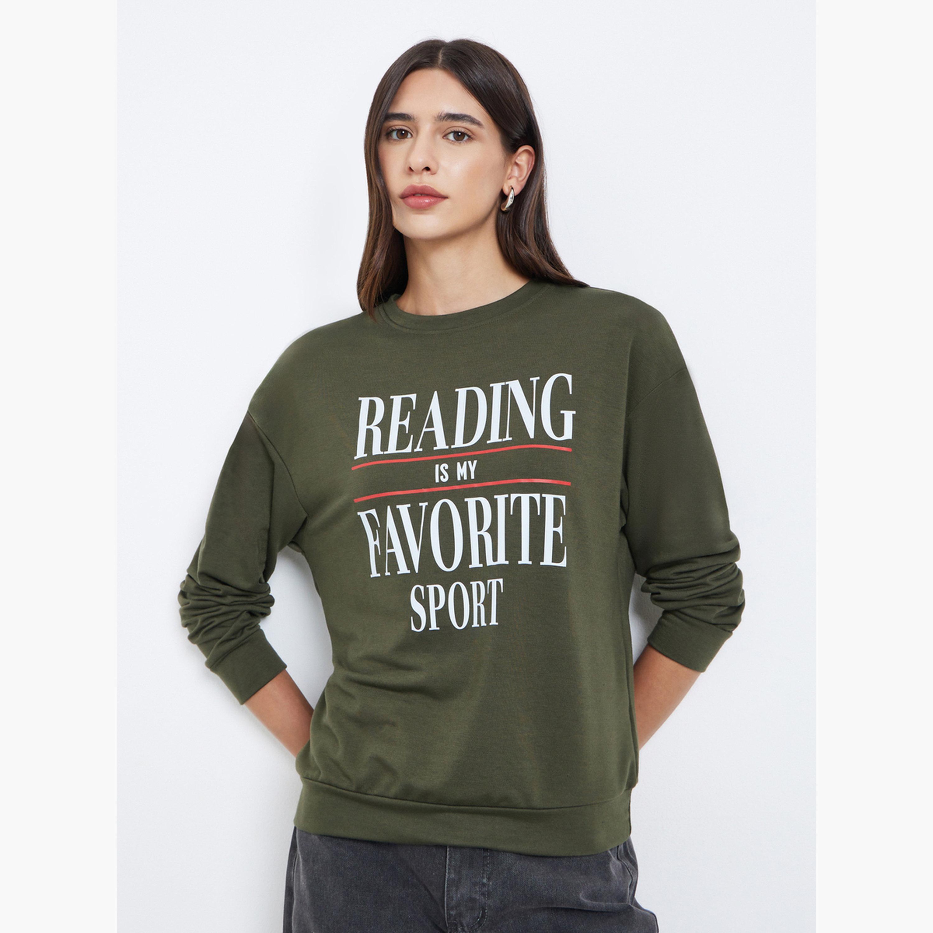 Take Two Women Olive Slogan Print Long Sleeve T-Shirt-women-clothing-tshirts-image-1