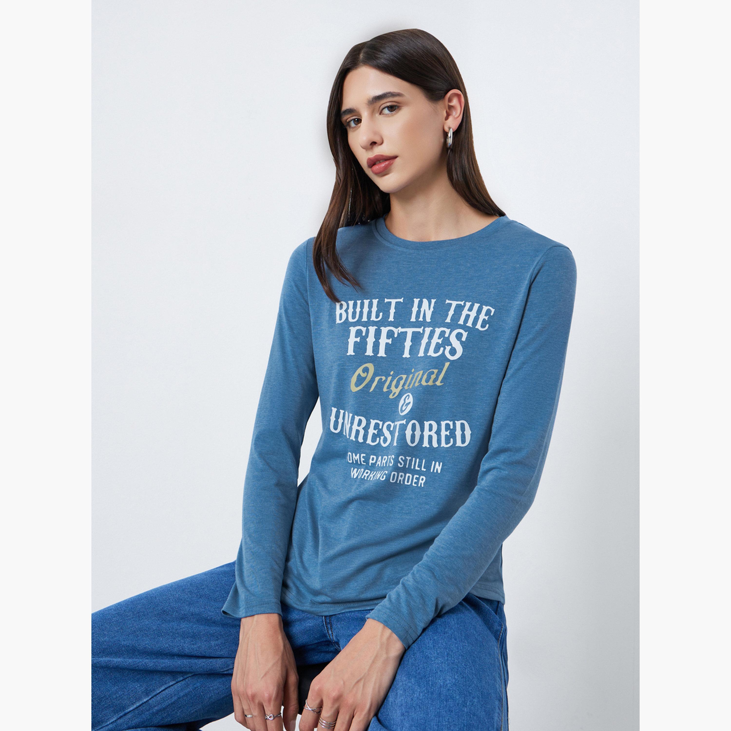 Take Two Women Blue Round Neck Regular Fit T-Shirt-women-clothing-tshirts-image-2