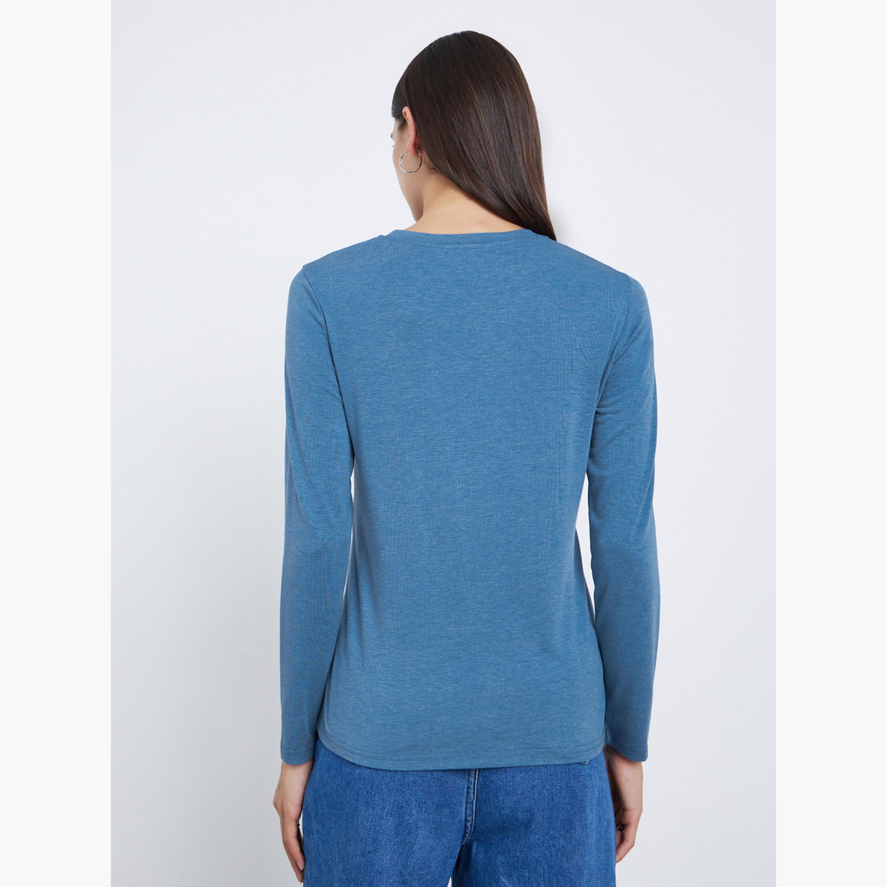 تيك تو - تي شيرت أزرق برقبة دائرية وقصة عادية للنساء-women-clothing-tshirts-image-4