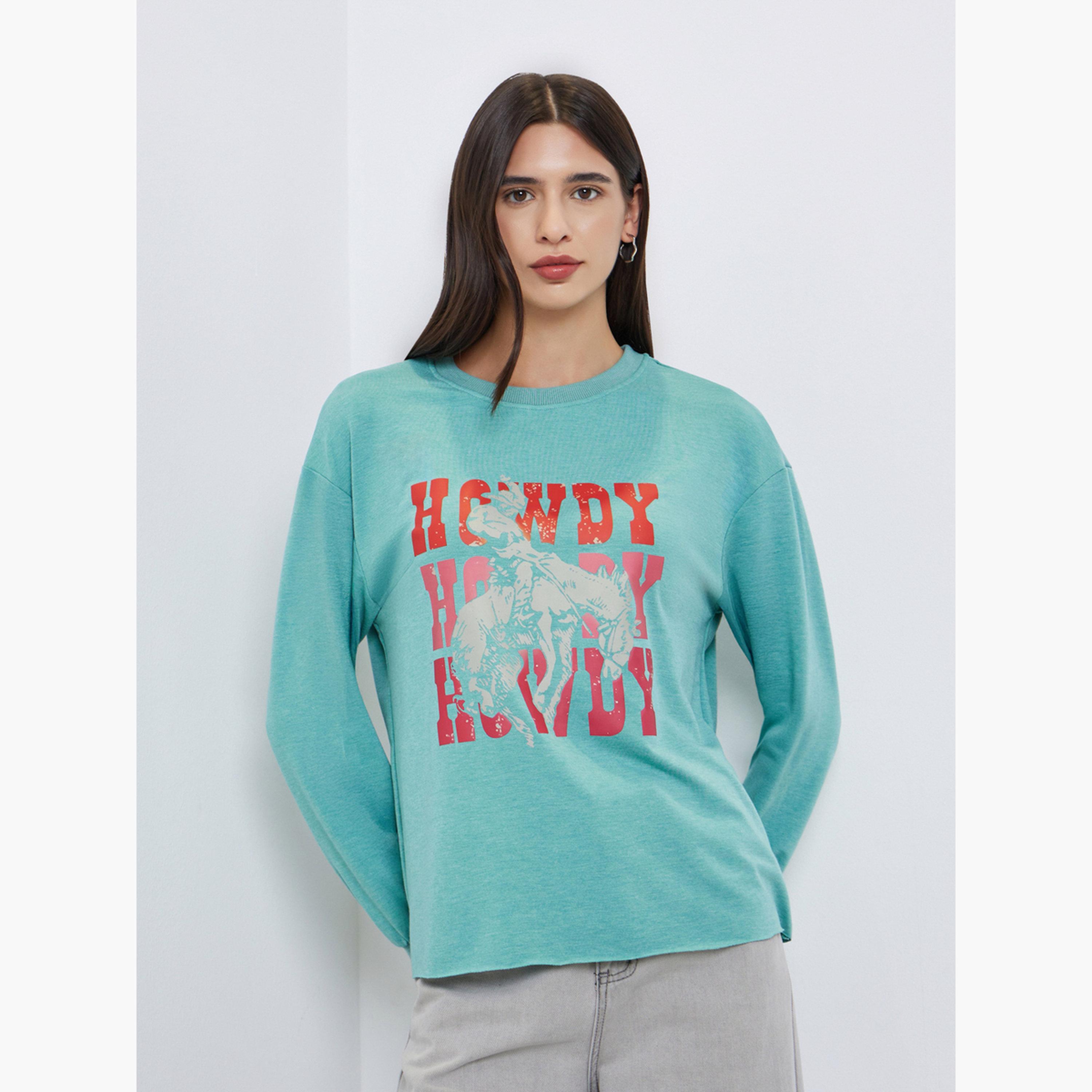 تيك تو - تي شيرت هاودي جرافيكي بقصّة عادية باللون الأخضر للنساء-women-clothing-hoodiesandsweatshirts-sweatshirts-image-1
