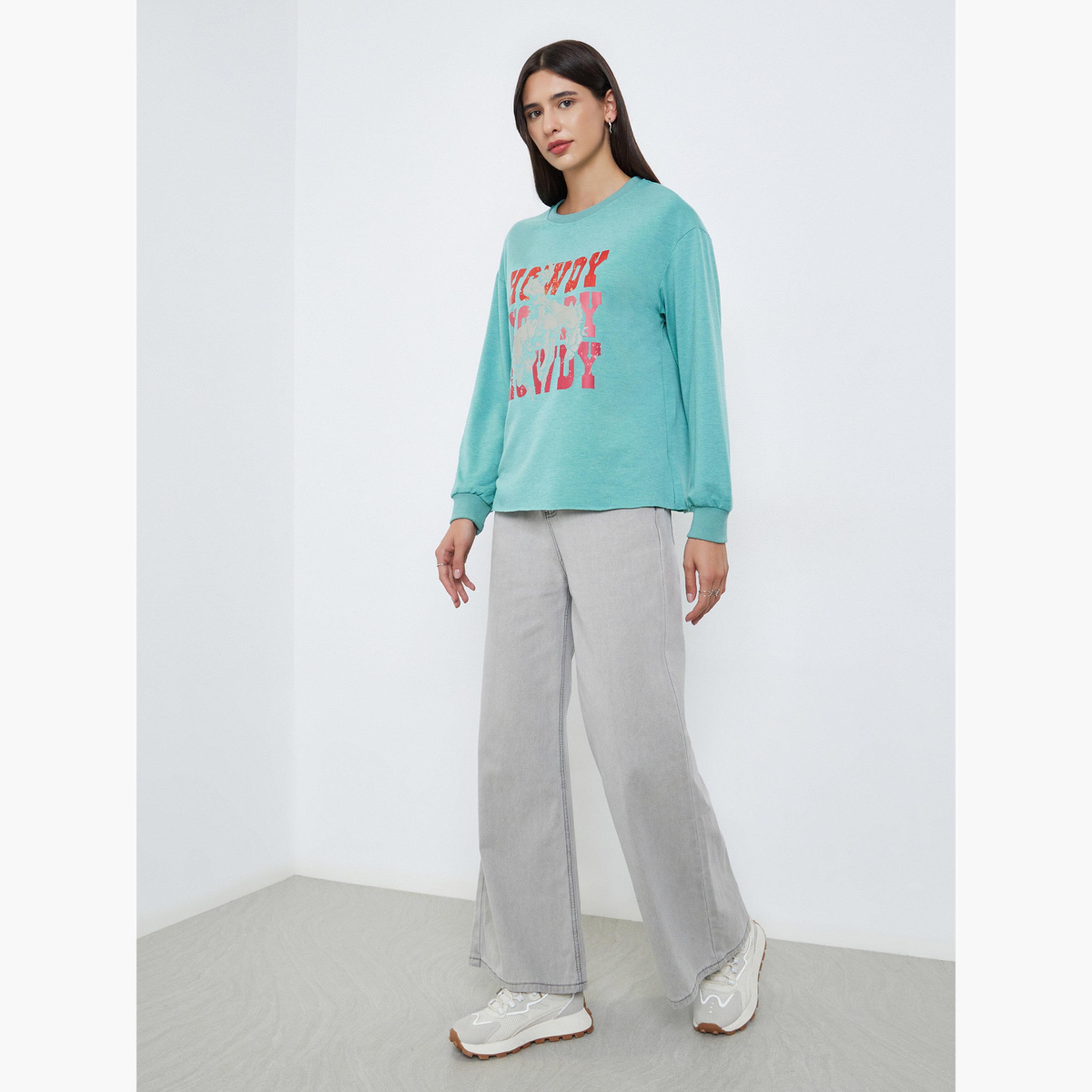 تيك تو - تي شيرت هاودي جرافيكي بقصّة عادية باللون الأخضر للنساء-women-clothing-hoodiesandsweatshirts-sweatshirts-image-2