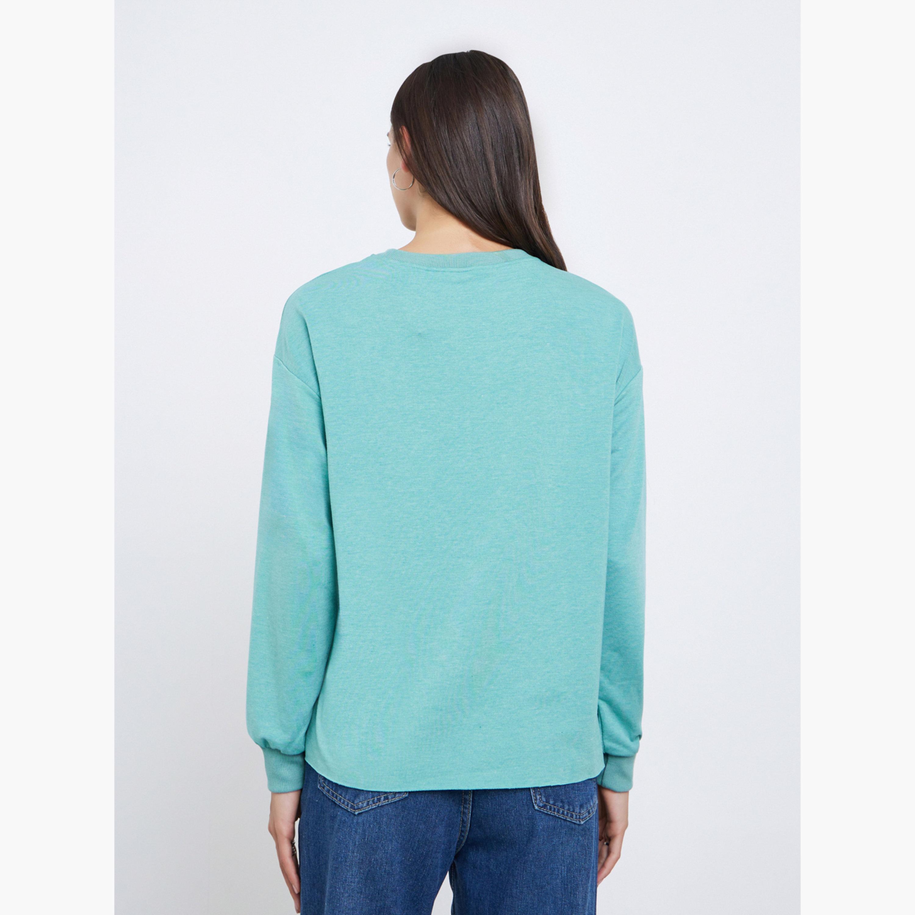 تيك تو - تي شيرت أخضر برقبة دائرية ورسومات طائر حر للنساء-women-clothing-hoodiesandsweatshirts-sweatshirts-image-3