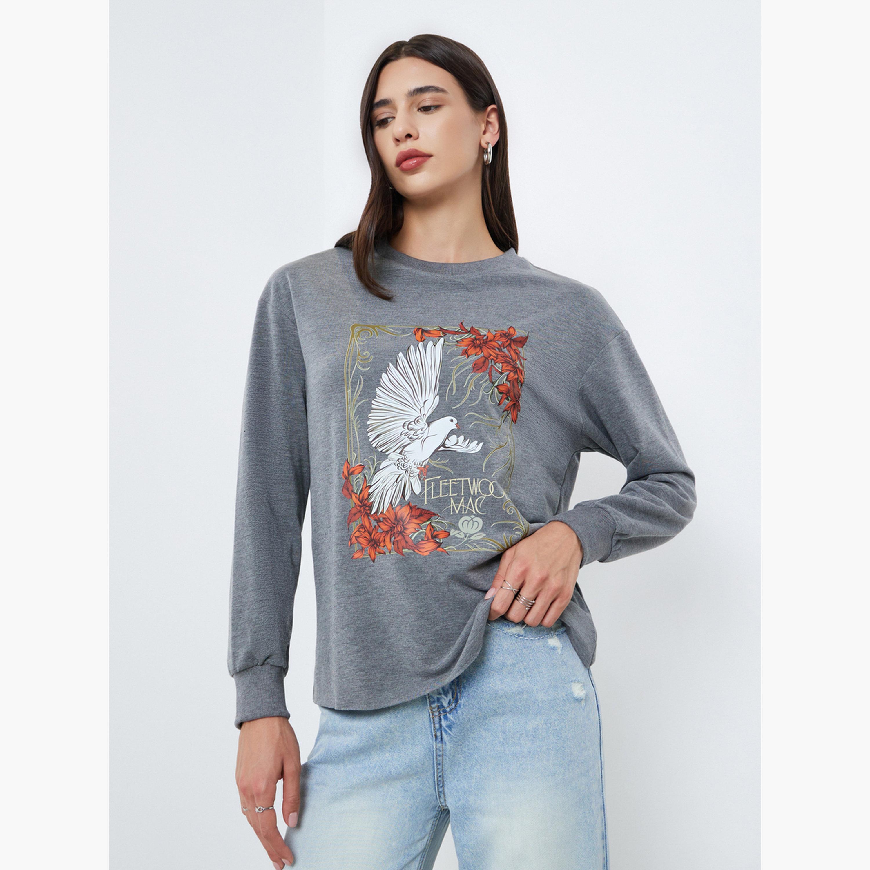 تيك تو - تي شيرت رمادي نقشة جرافيكية من فليتوود وياقة مستديرة للنساء-women-clothing-hoodiesandsweatshirts-sweatshirts-image-1