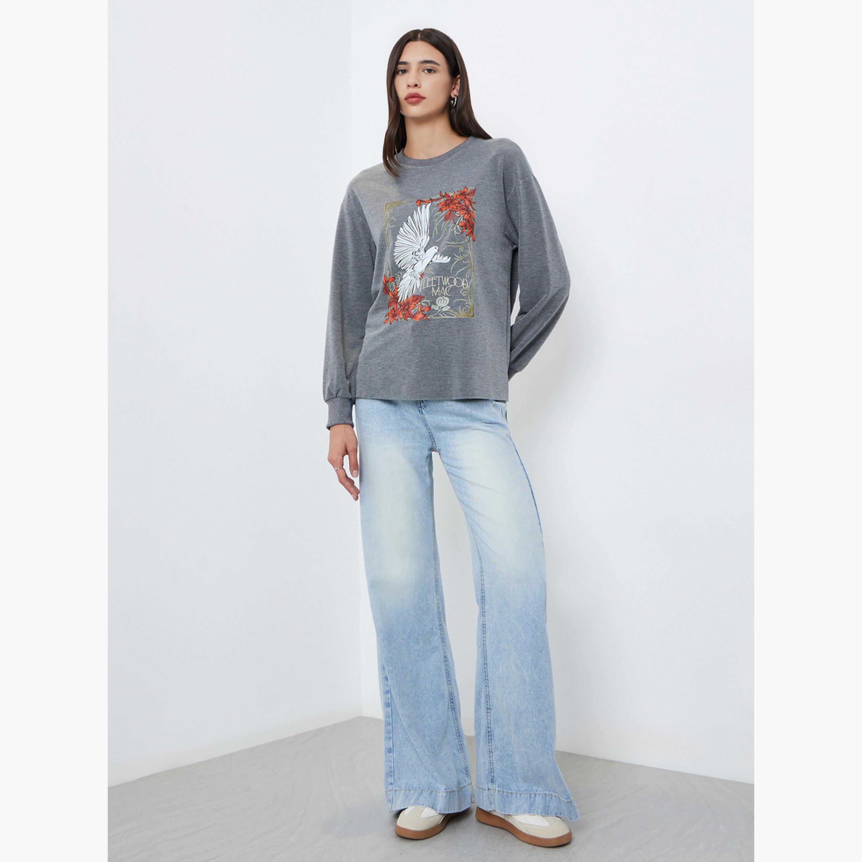 تيك تو - تي شيرت رمادي نقشة جرافيكية من فليتوود وياقة مستديرة للنساء-women-clothing-hoodiesandsweatshirts-sweatshirts-image-2