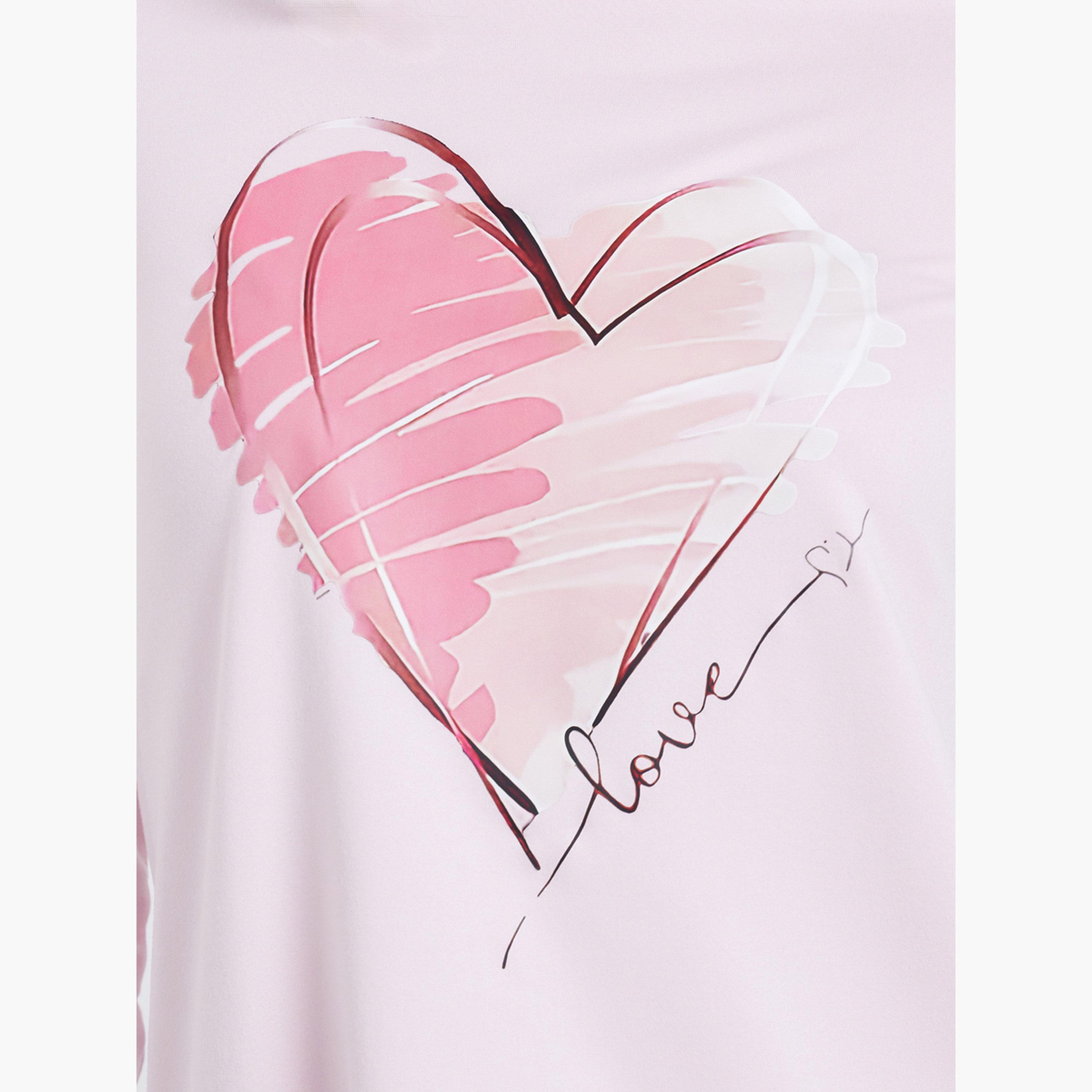 تيك تو - تي شيرت بأكمام طويلة ورسومات قلب وردية للنساء-women-clothing-tshirts-image-3