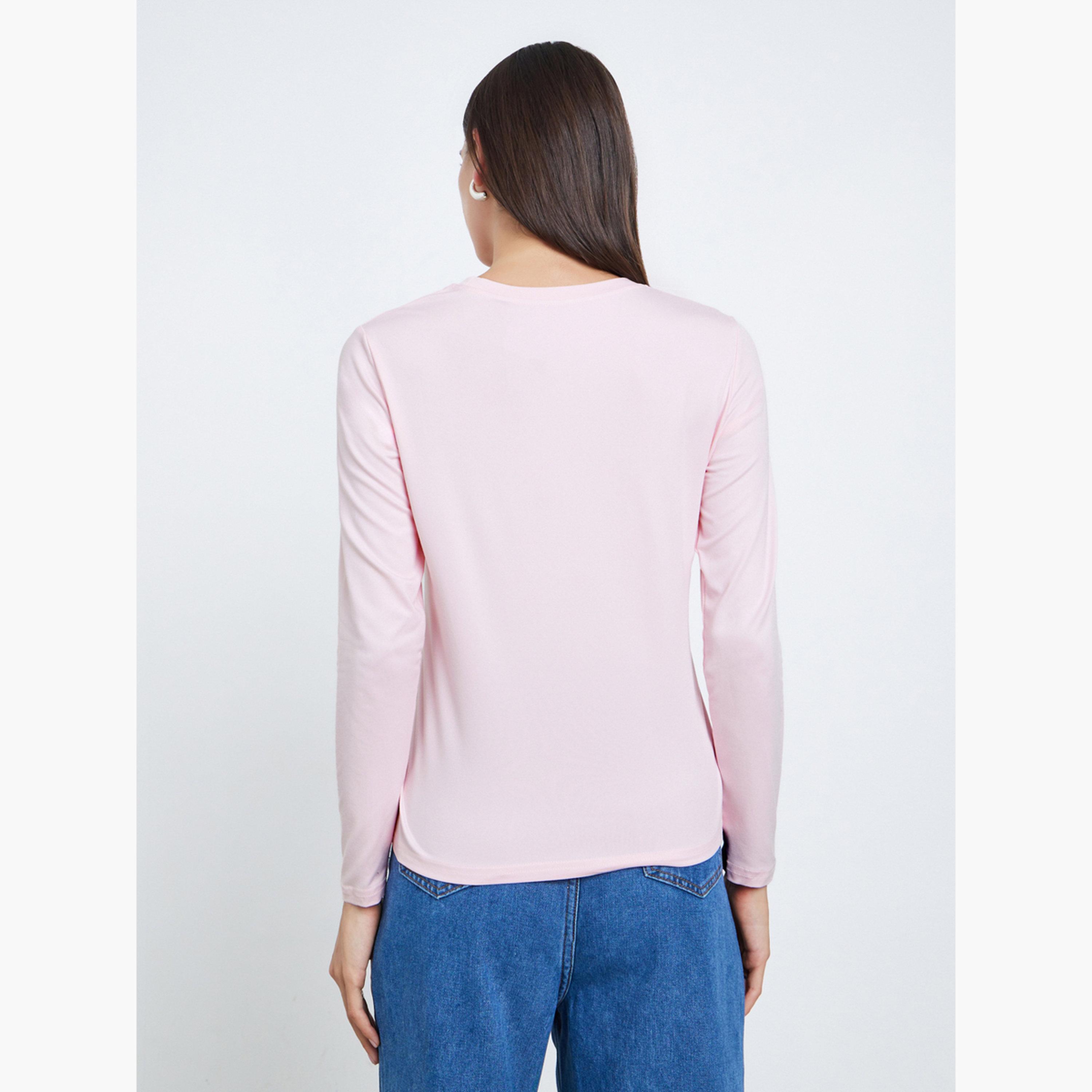 تيك تو - تي شيرت بأكمام طويلة ورسومات قلب وردية للنساء-women-clothing-tshirts-image-4
