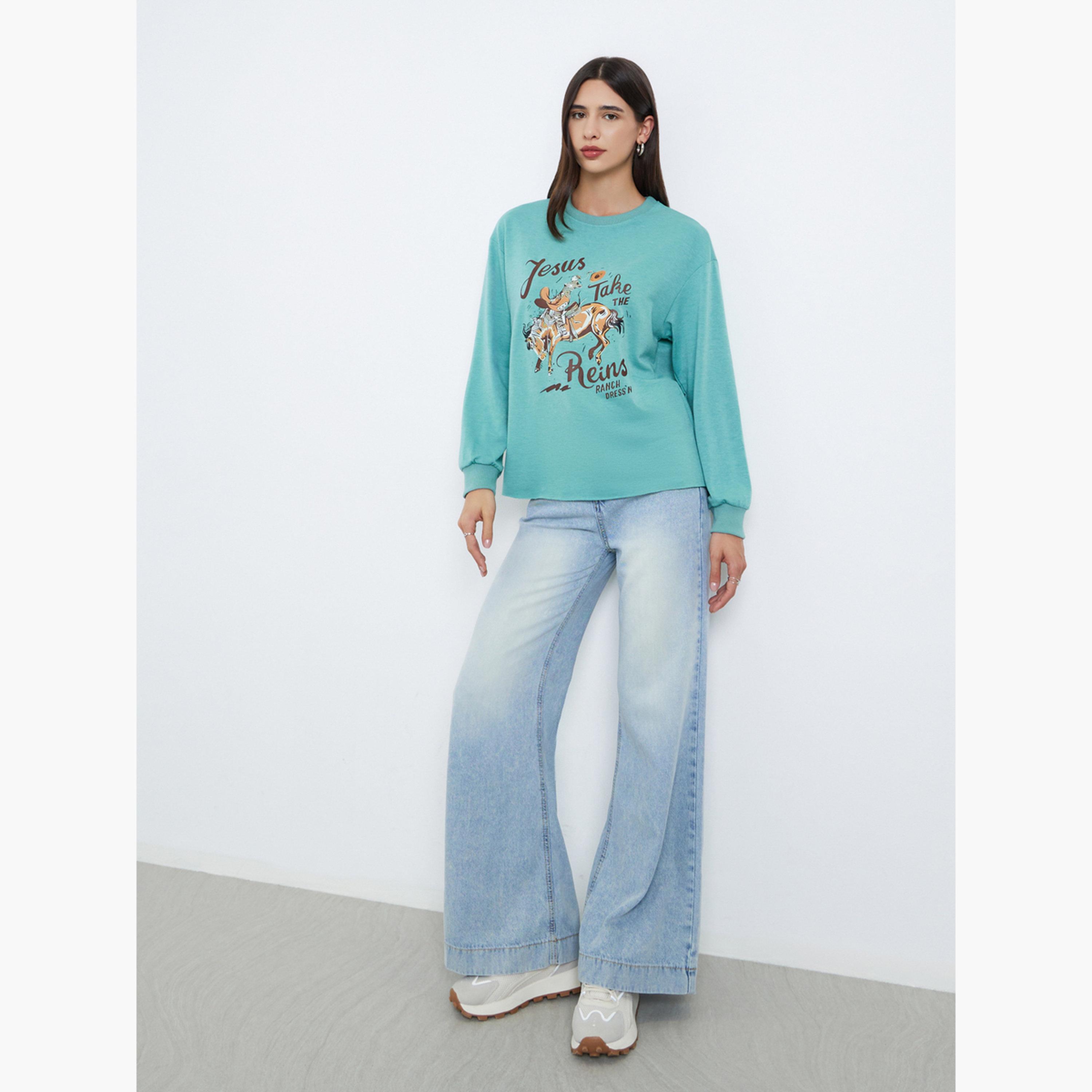تيك تو - تي شيرت بقصّة عادية وطبعة جرافيكية خضراء للنساء-women-clothing-hoodiesandsweatshirts-sweatshirts-image-2