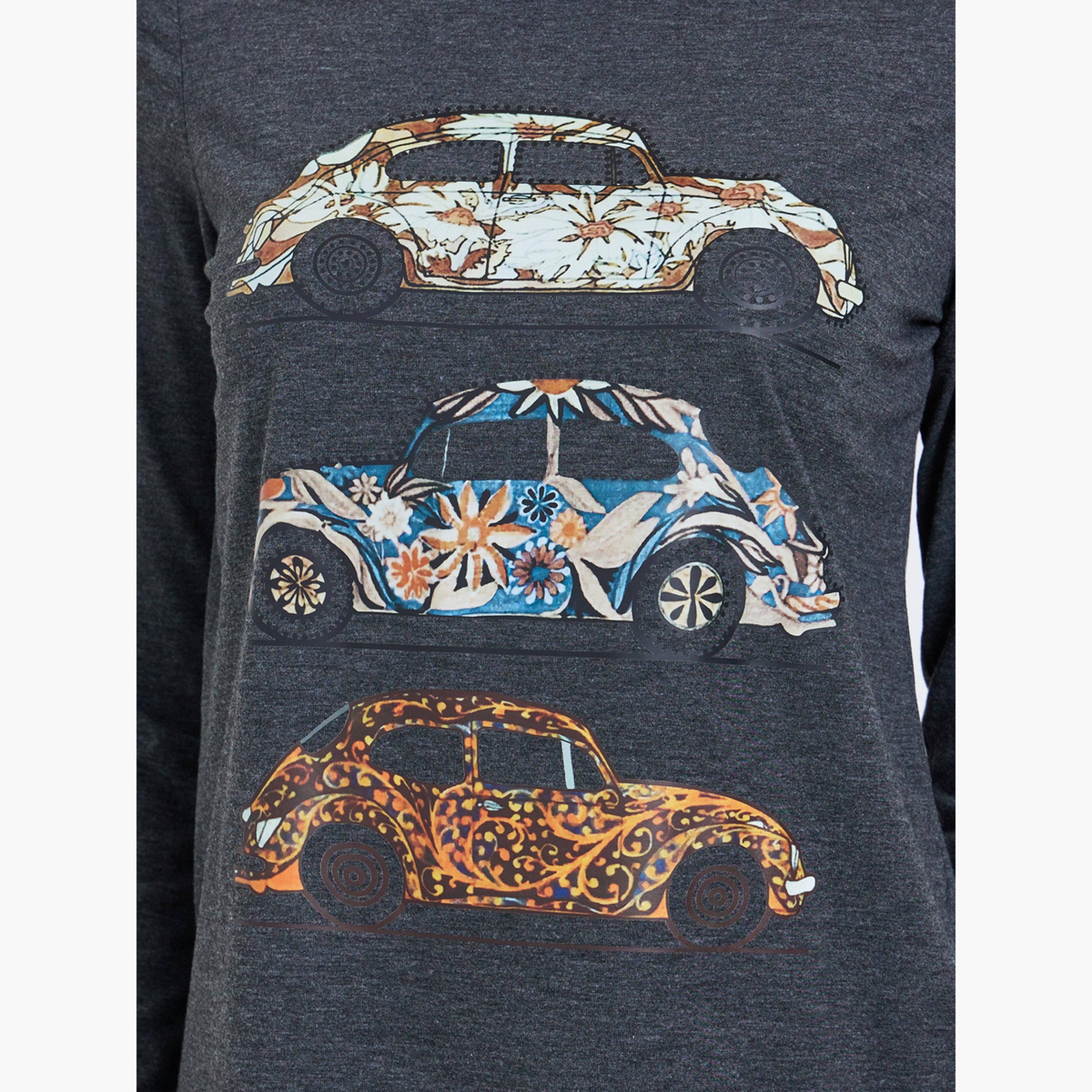 Take Two Women Grey Vintage Car Graphic Print T-Shirt-women-clothing-tshirts-image-3