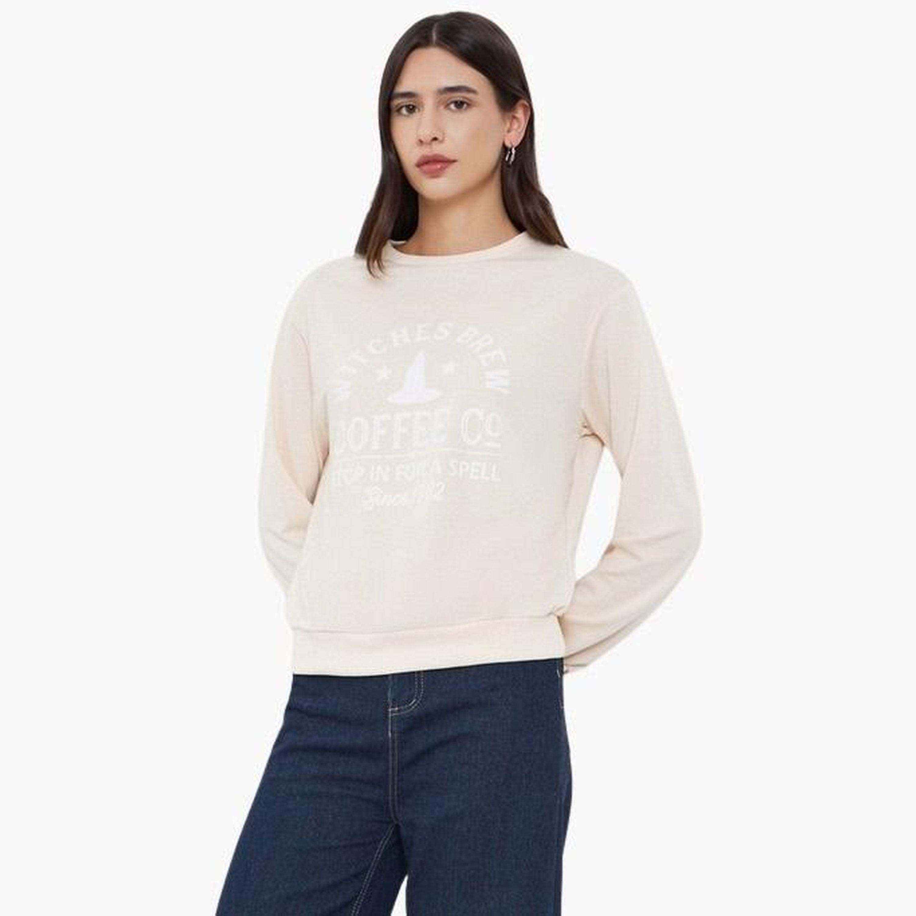Take Two Women Beige Graphic Print Long Sleeve T-Shirt-women-clothing-tshirts-image-1