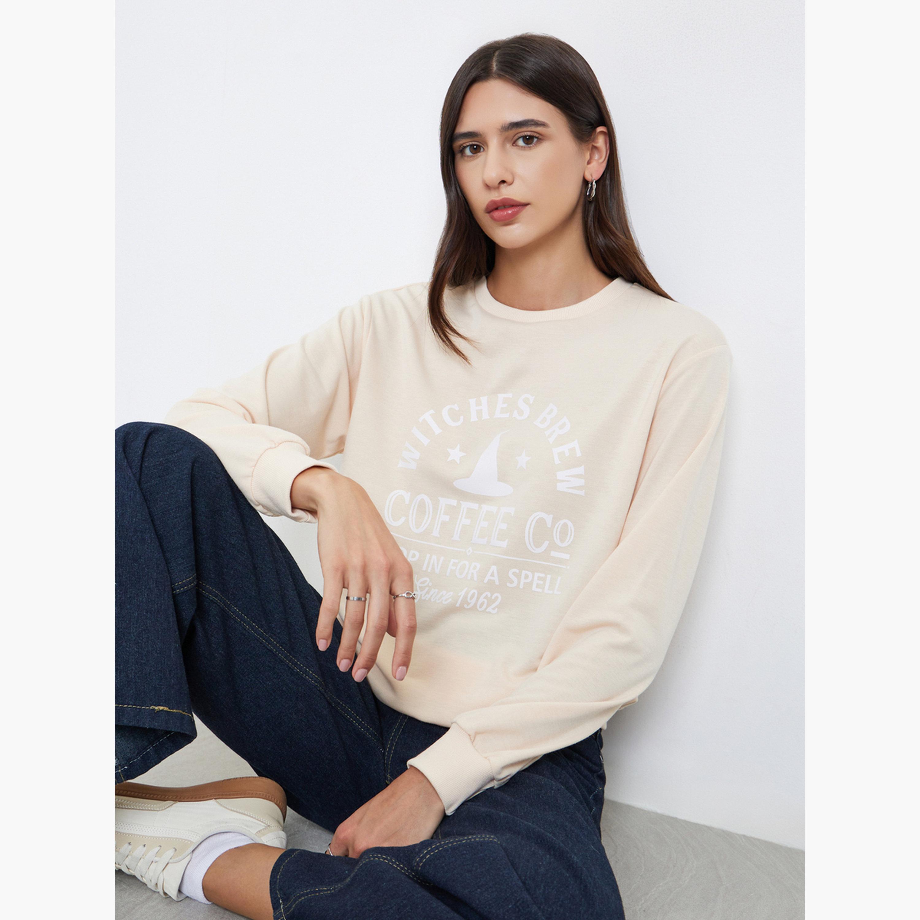 تيك تو - تي شيرت بيج نقشة جرافيكية وأكمام طويلة للنساء-women-clothing-tshirts-image-2