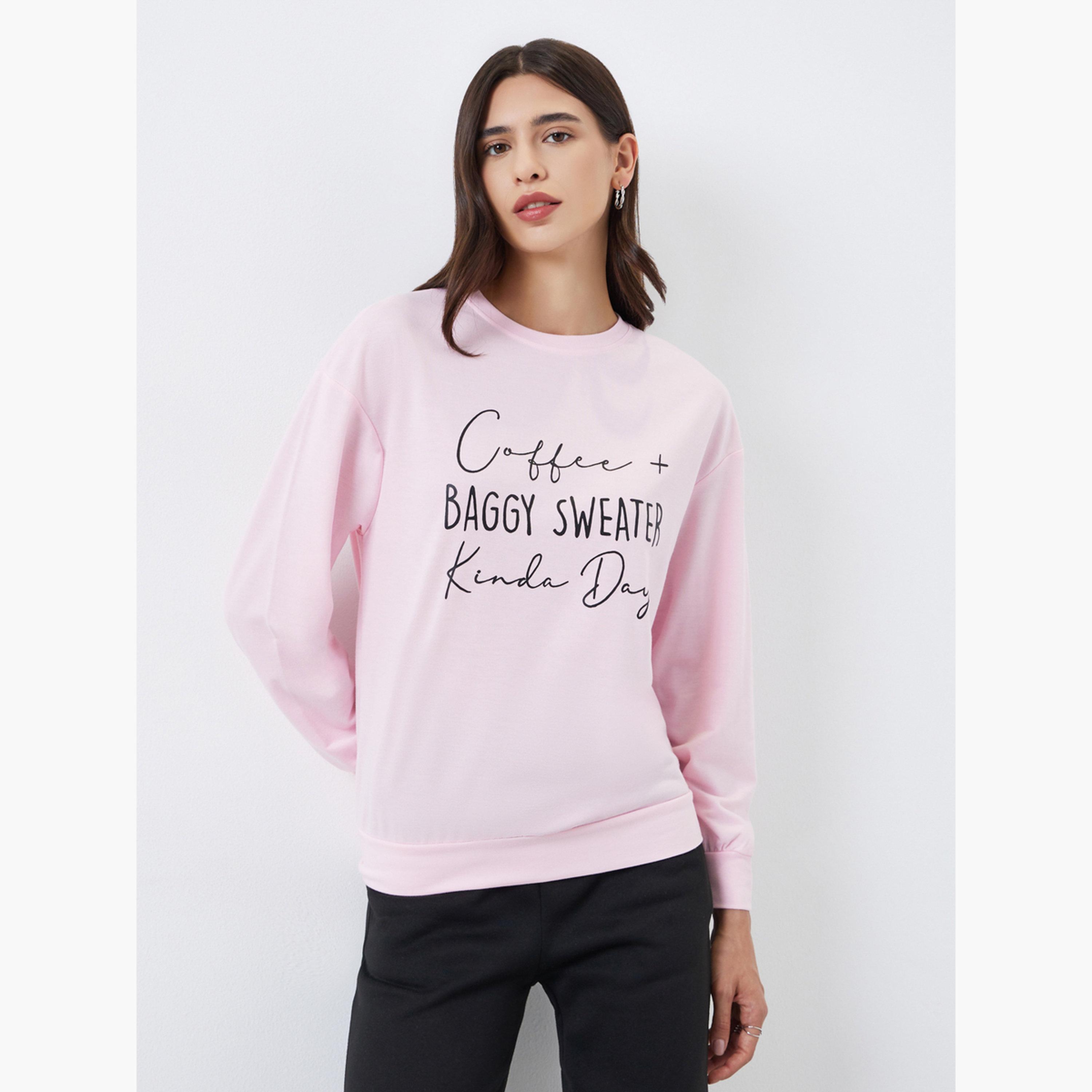 تيك تو - سويت شيرت وردي بقصّة عادية وطبعة شعار-women-clothing-hoodiesandsweatshirts-sweatshirts-image-1