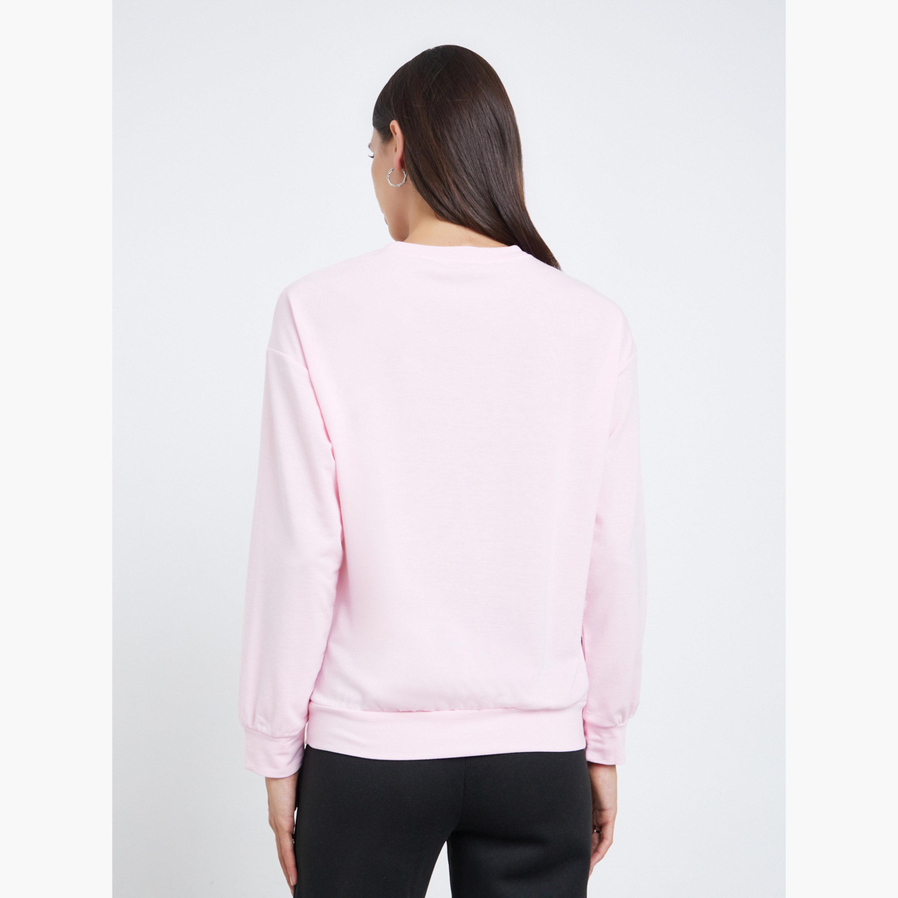 تيك تو - سويت شيرت وردي بقصّة عادية وطبعة شعار-women-clothing-hoodiesandsweatshirts-sweatshirts-image-3